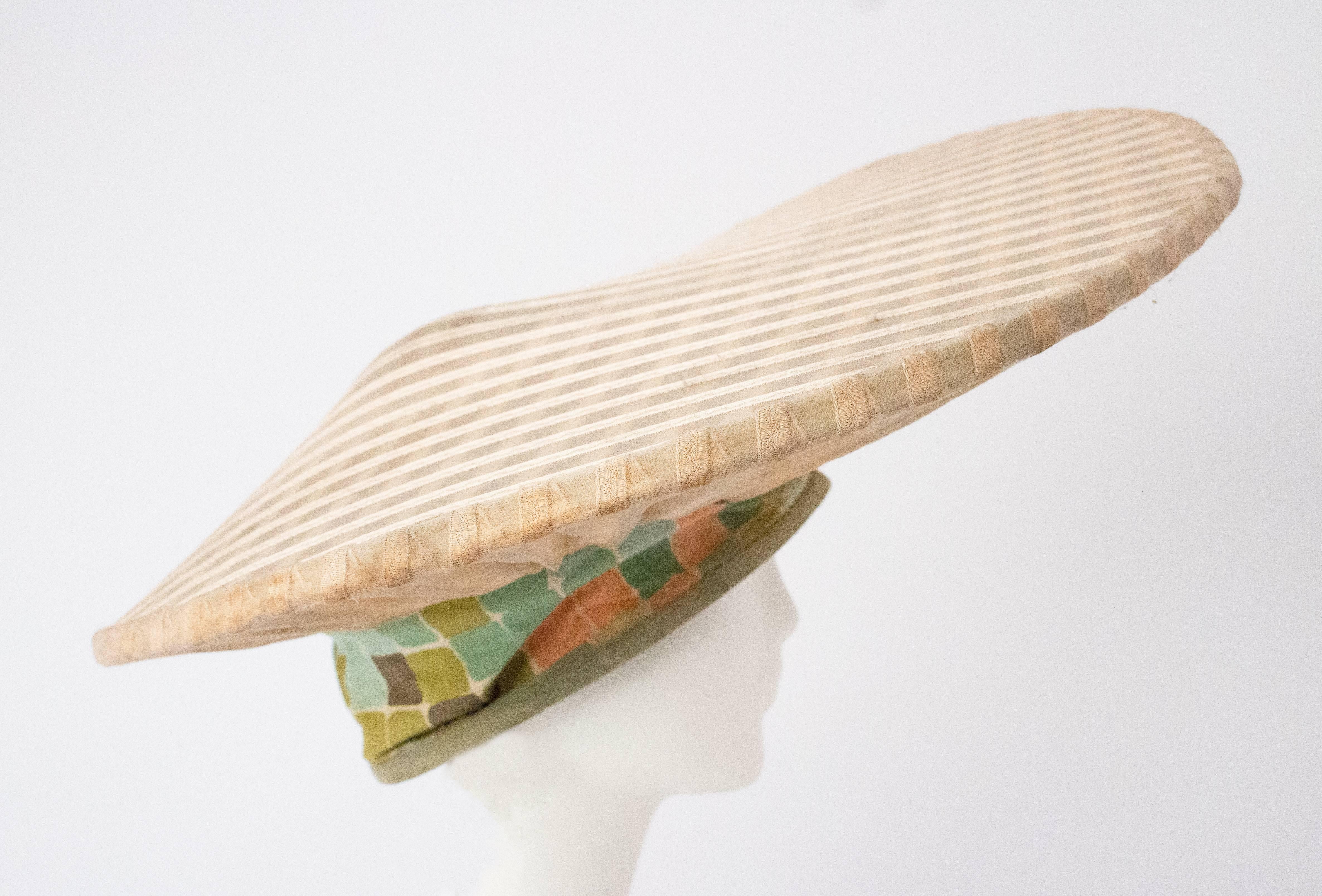 40s Surrealist Sheer Peach Stripe Avant Garde Hat In Good Condition In San Francisco, CA