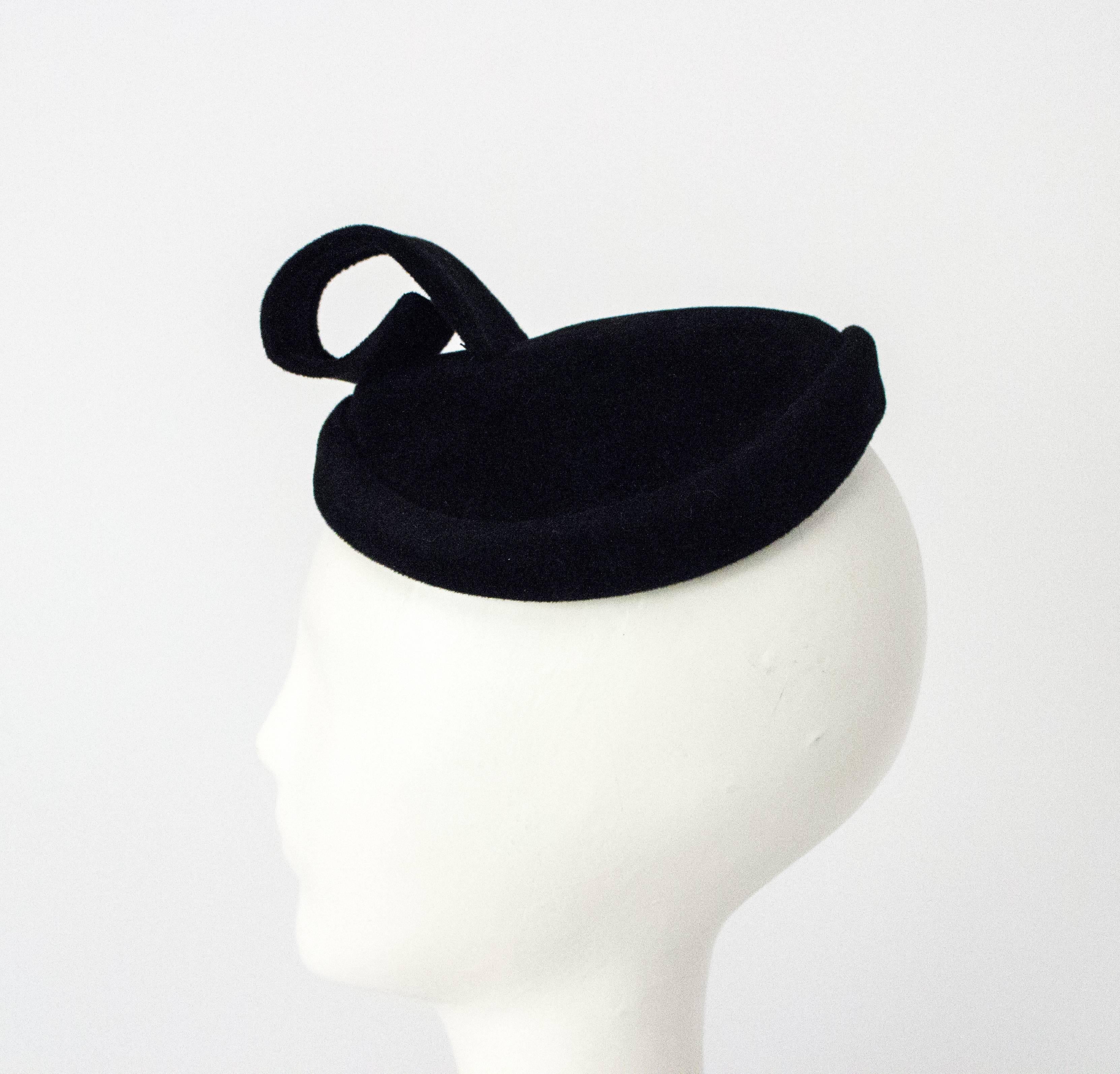 Black 50s Velvet Curl Cocktail Hat