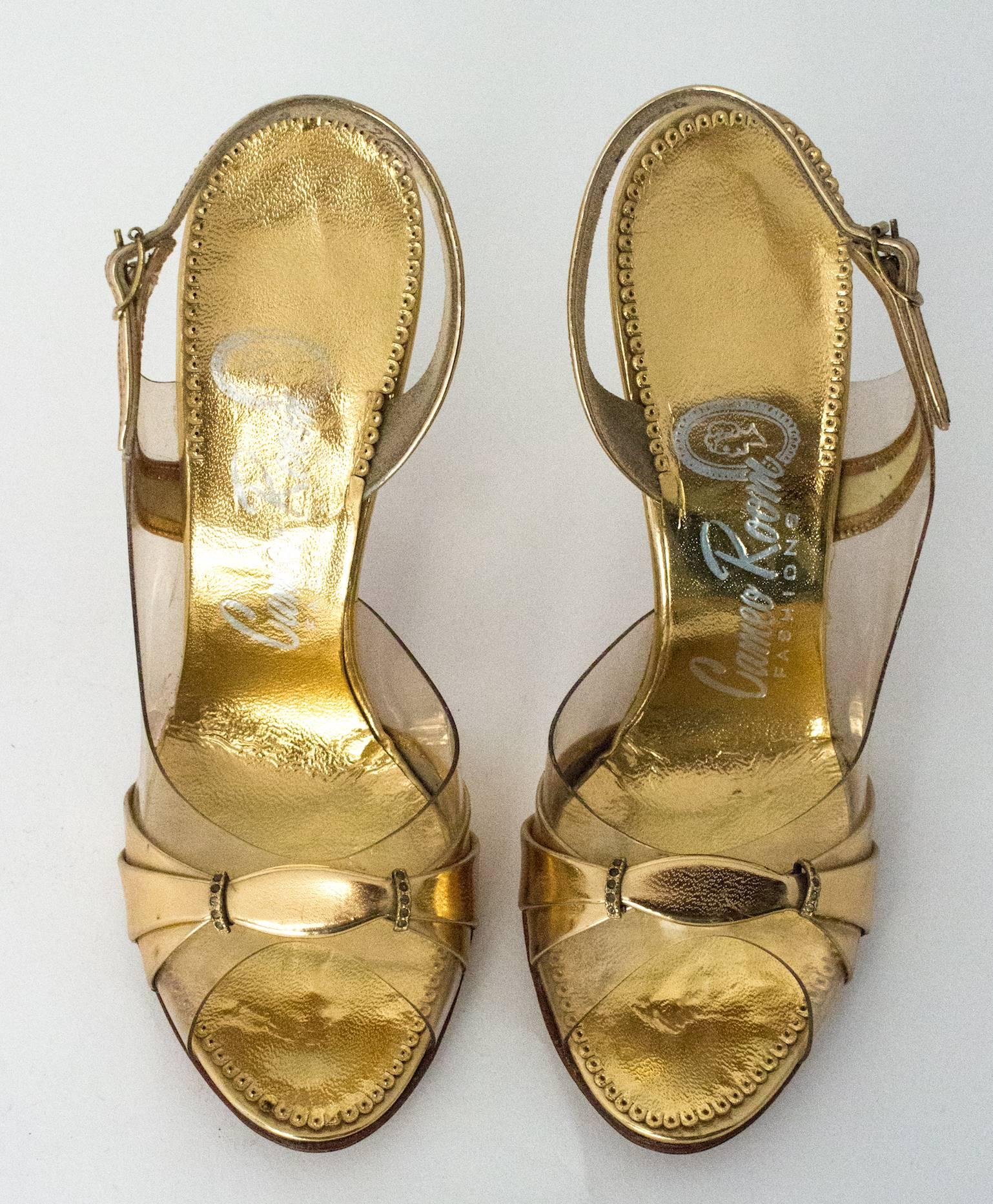 Women's 50s Gold Strap Heel For Sale