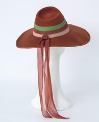 Cappello anni '40 in feltro di lana con fascia tricolore in chiffon di seta