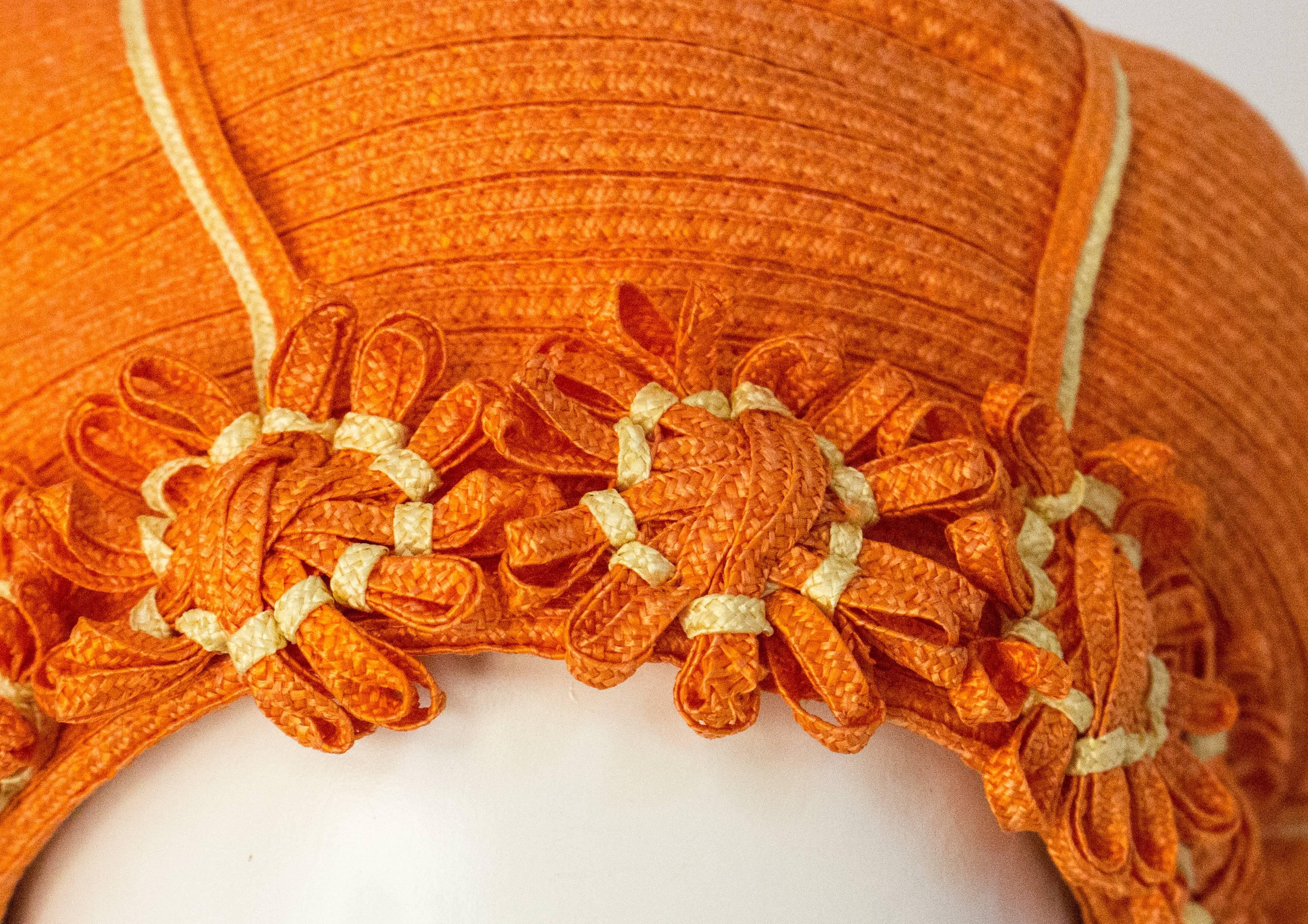Women's 60s Christian Dior Orange Daisy Straw Hat 