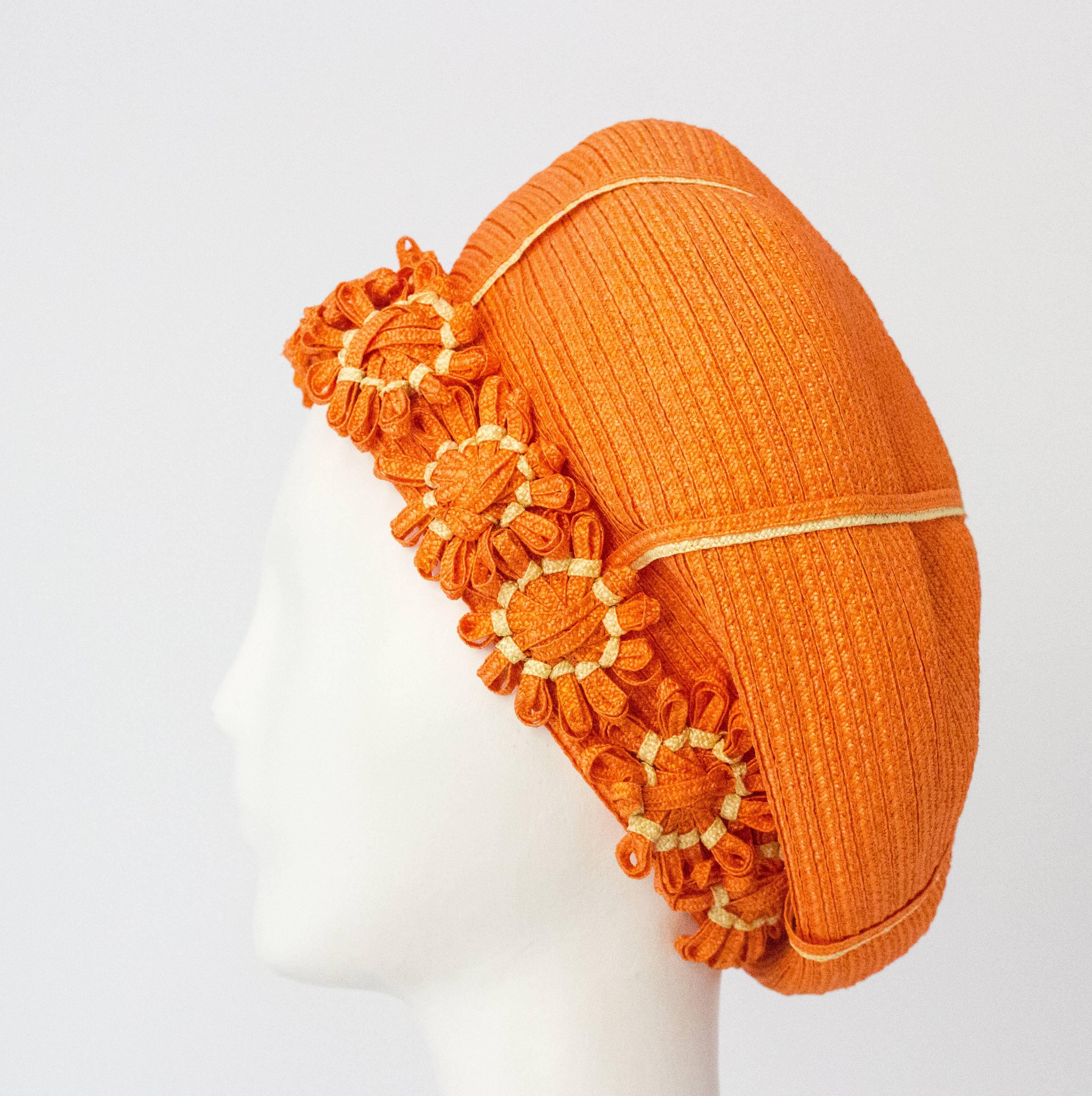 Gray 60s Christian Dior Orange Daisy Straw Hat 