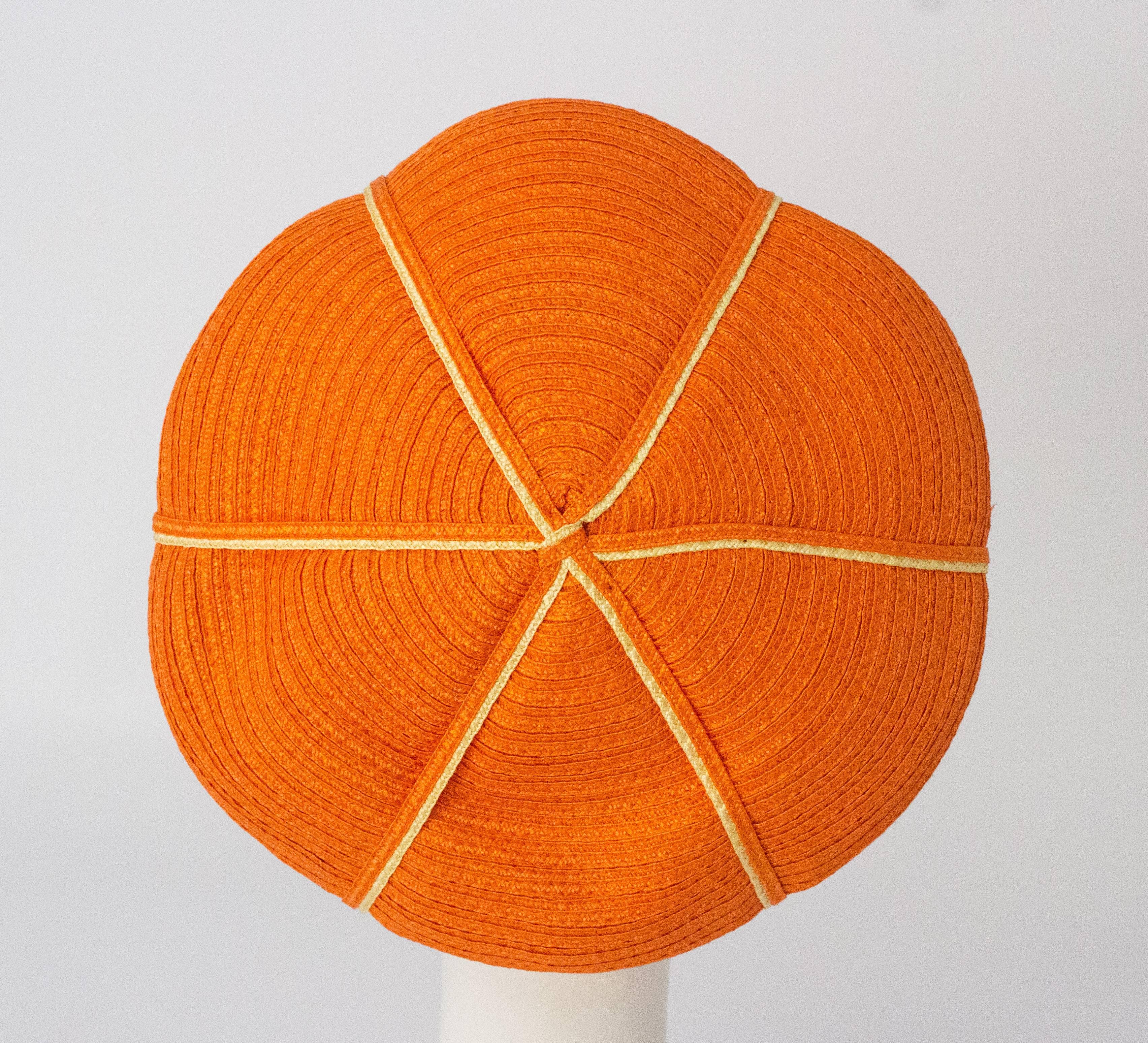 60s Christian Dior Orange Daisy Straw Hat  In Excellent Condition In San Francisco, CA