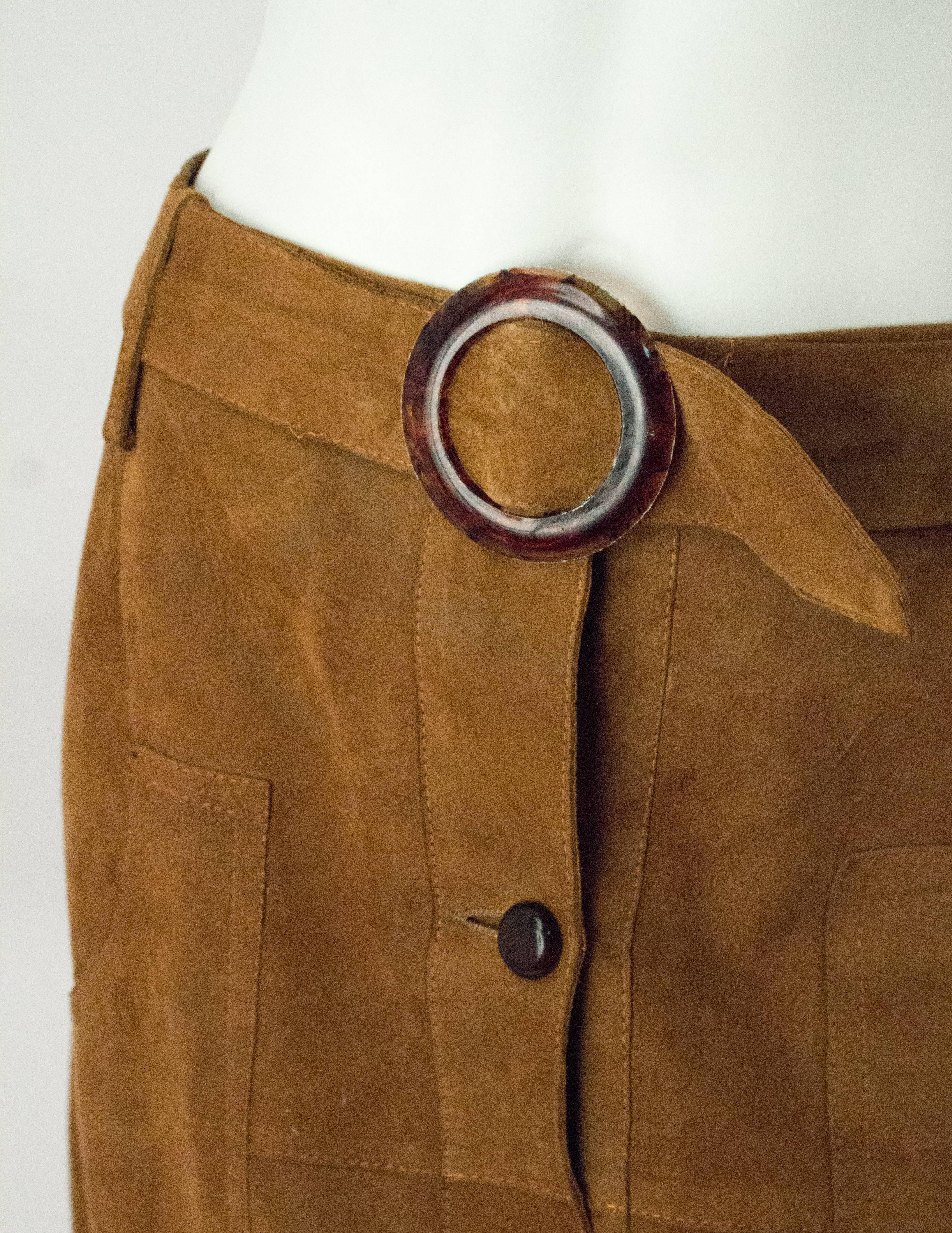 brown suede button up skirt