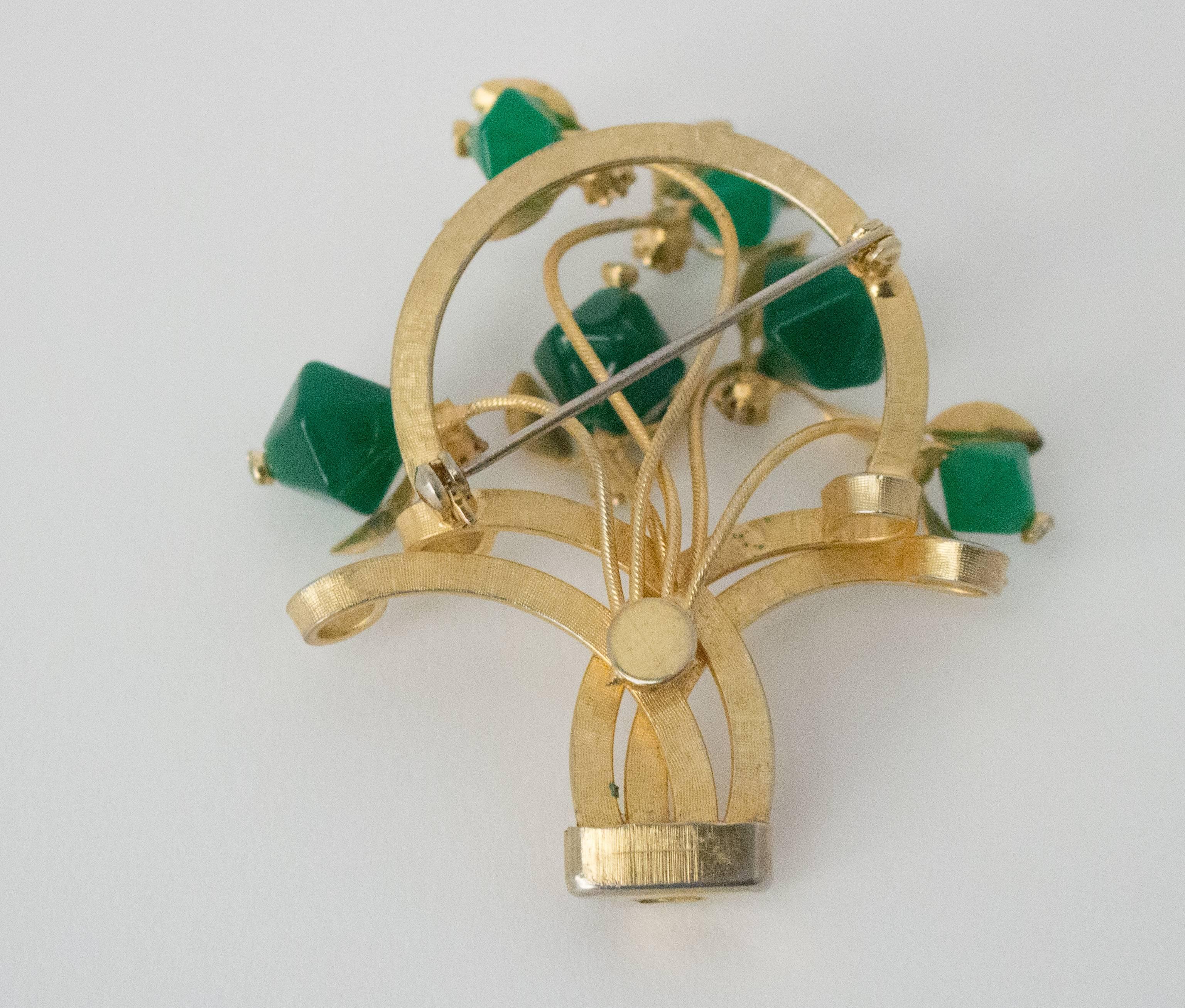 50s Floral Basket Art Deco Style Brooch In Good Condition In San Francisco, CA