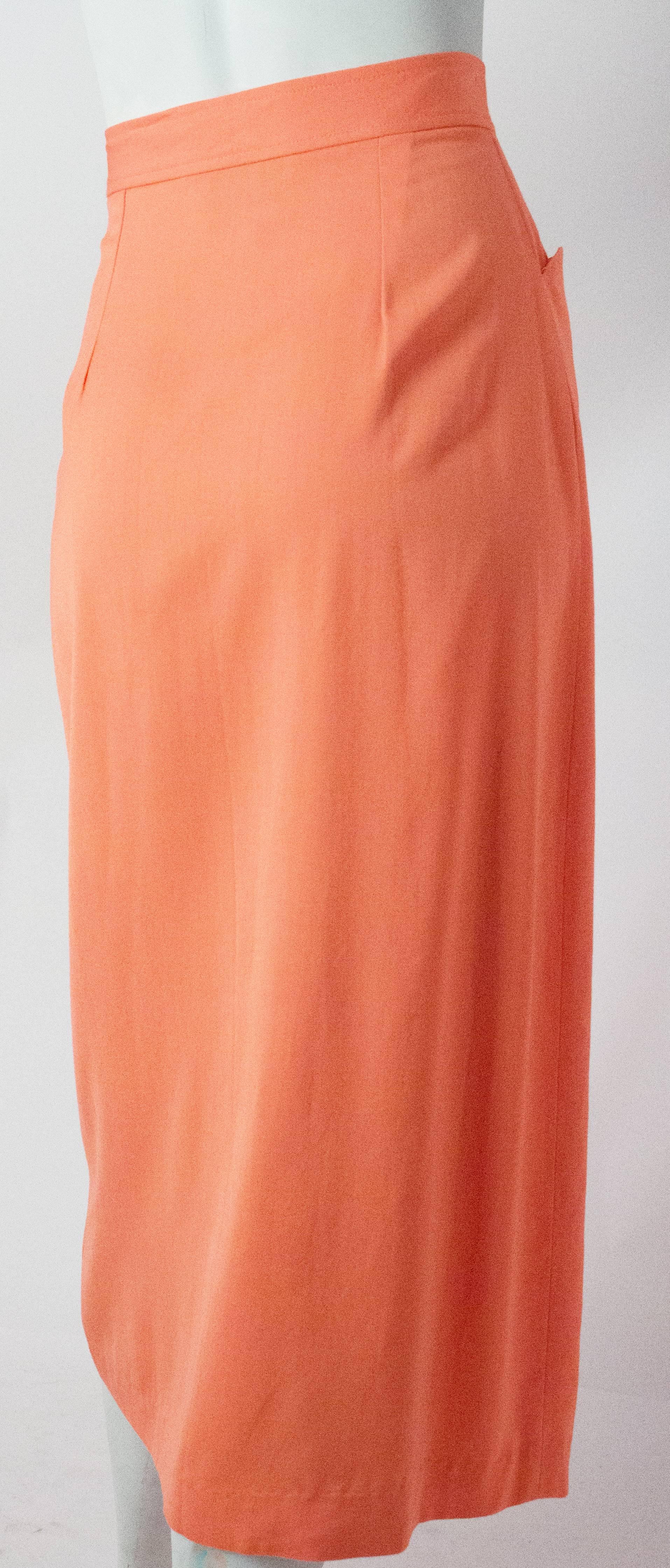 Orange 90s Coral Western Ranch Snap Front Skirt For Sale