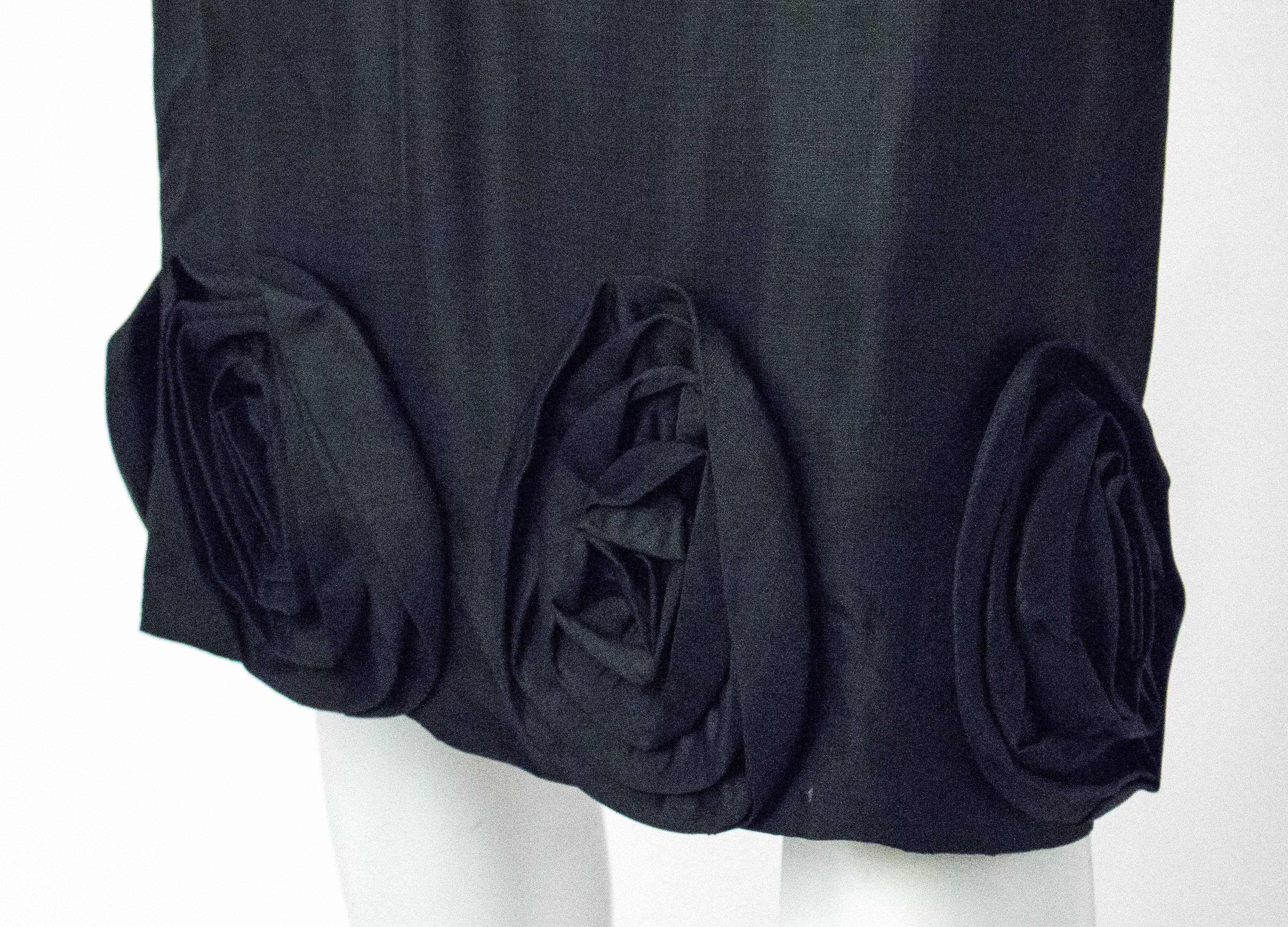 Women's 50s Black Silk Rose Dress For Sale