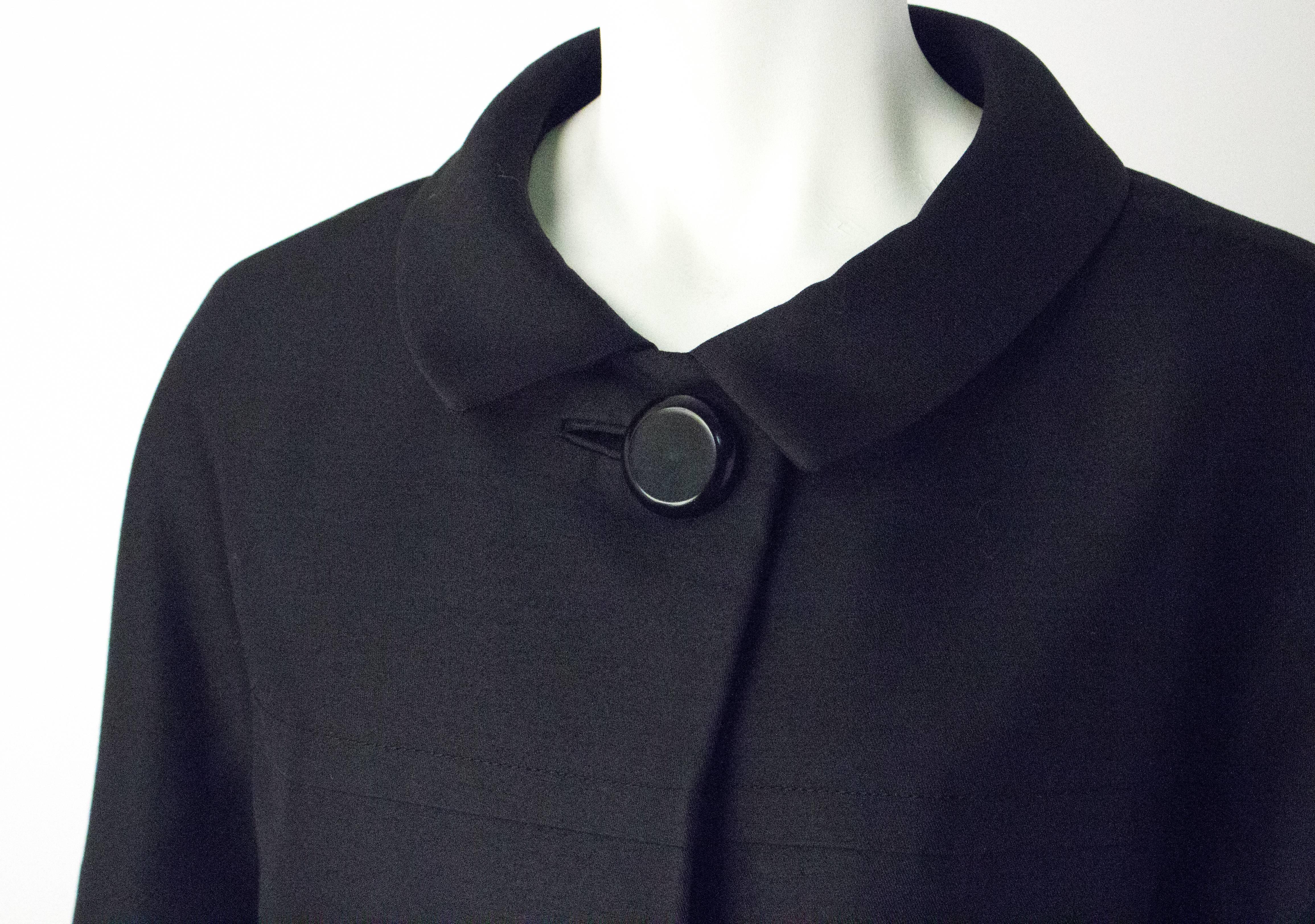 50s Saks Fifth Ave Black Silk Trapeze Coat In Excellent Condition In San Francisco, CA