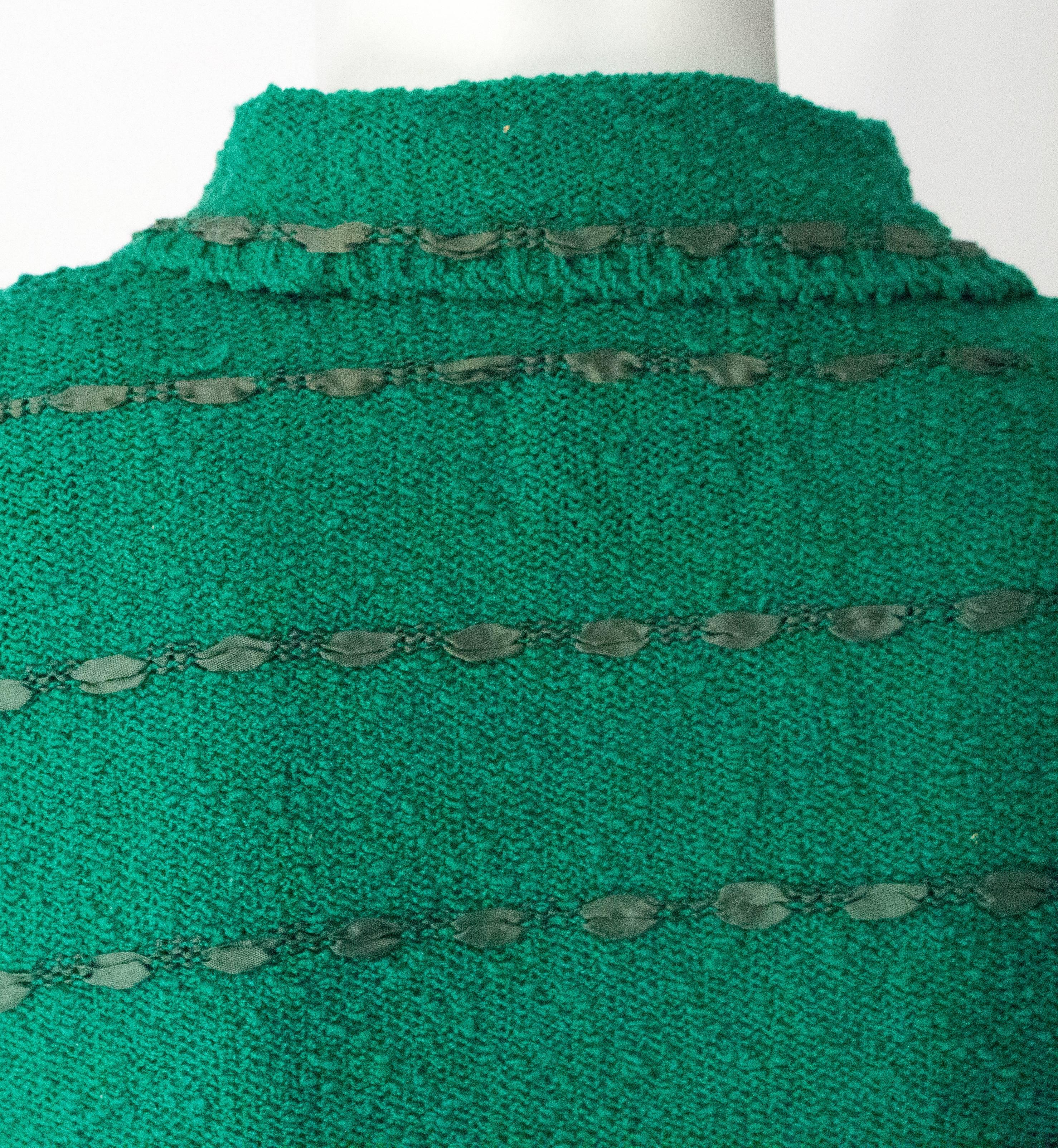 50s Green Knit Sweater Top With Ribbon Weave 1