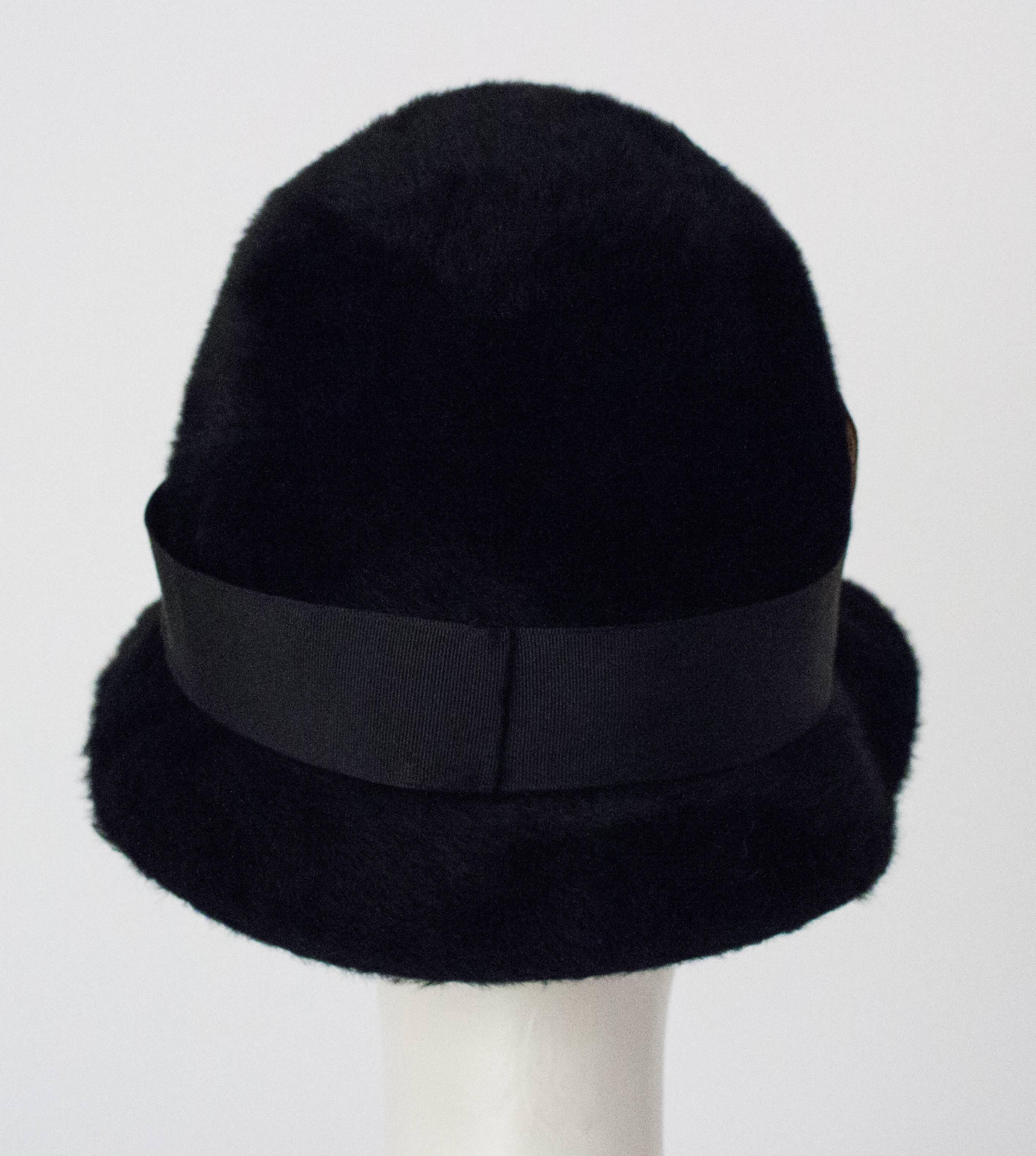 60s Black Adolfo Hat In Excellent Condition For Sale In San Francisco, CA