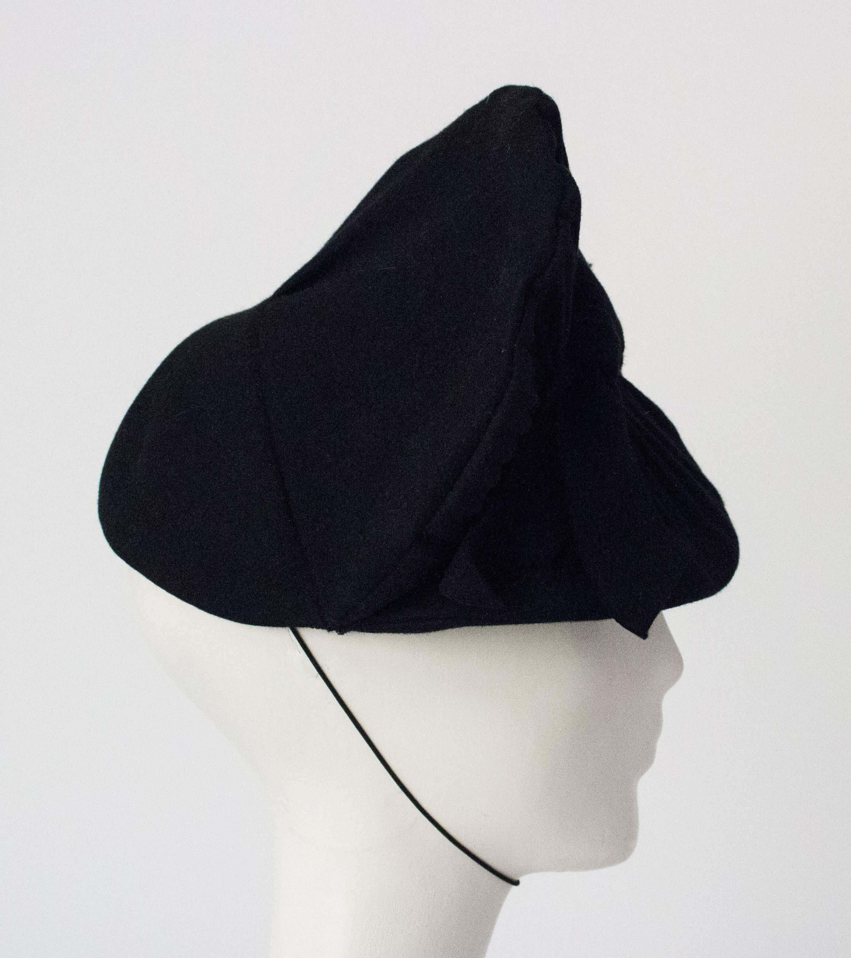 40s Black Felt Fan Style Fashion Hat 1