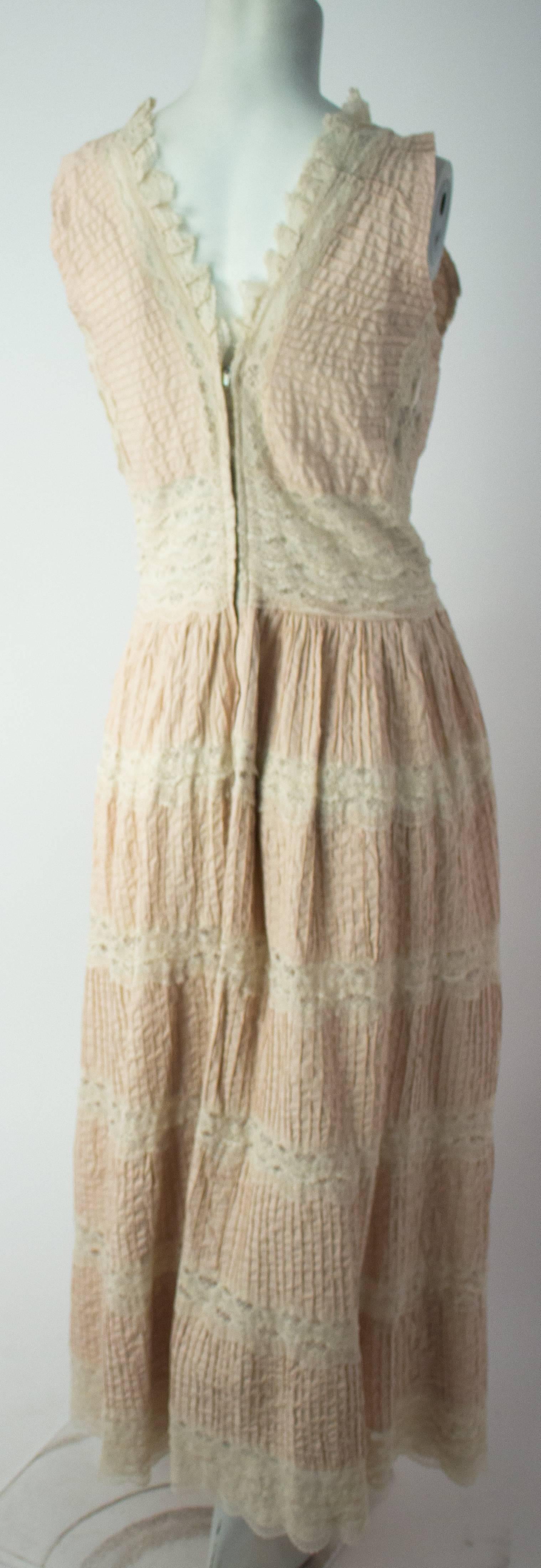 70s Lace Boho Dress. Unlined, sheer lace panels. Back zip closure.