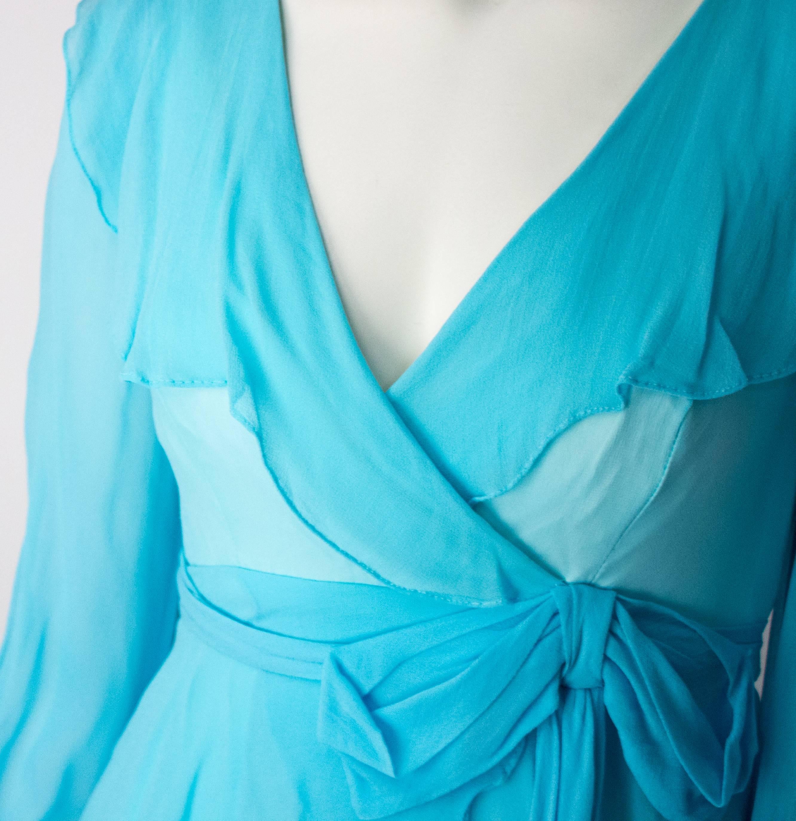 sky blue silk dress