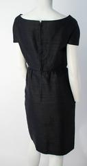 50s Black Silk Shantung Short Sleeve Cocktail Dress