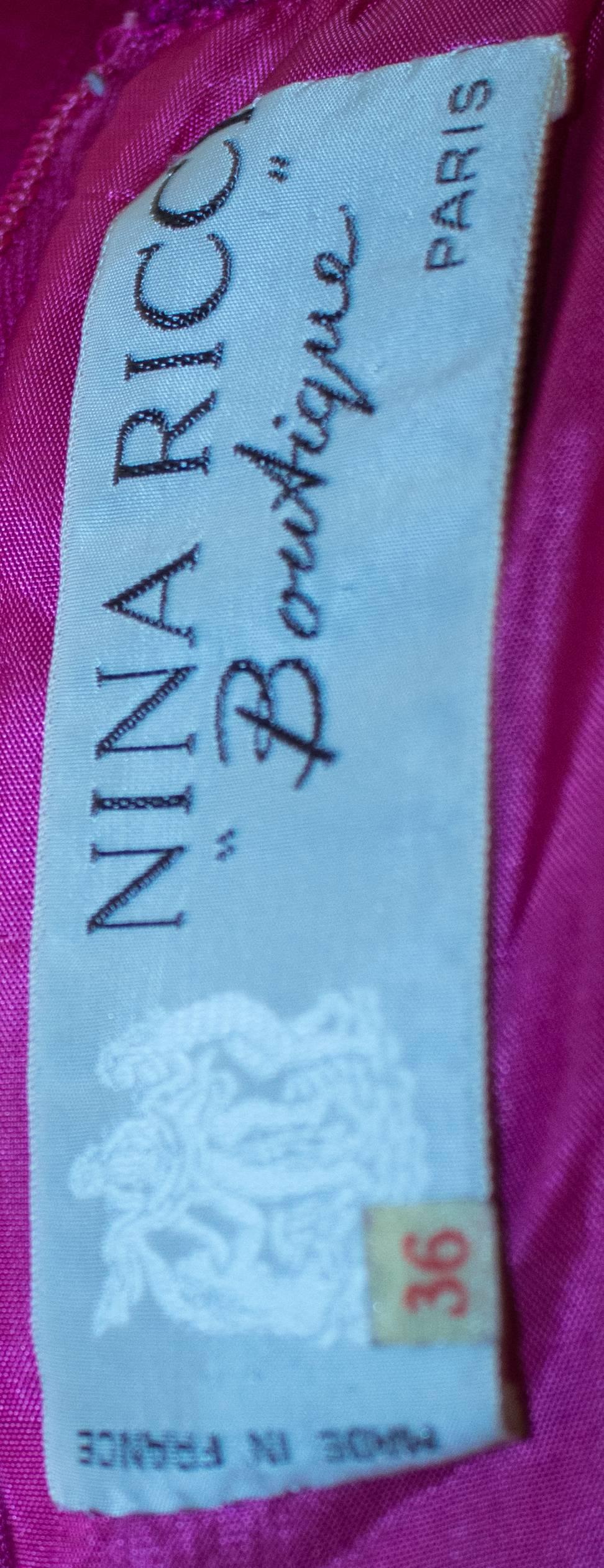 80s Nina Ricci Magenta Silk Jacquard Dress In Excellent Condition For Sale In San Francisco, CA
