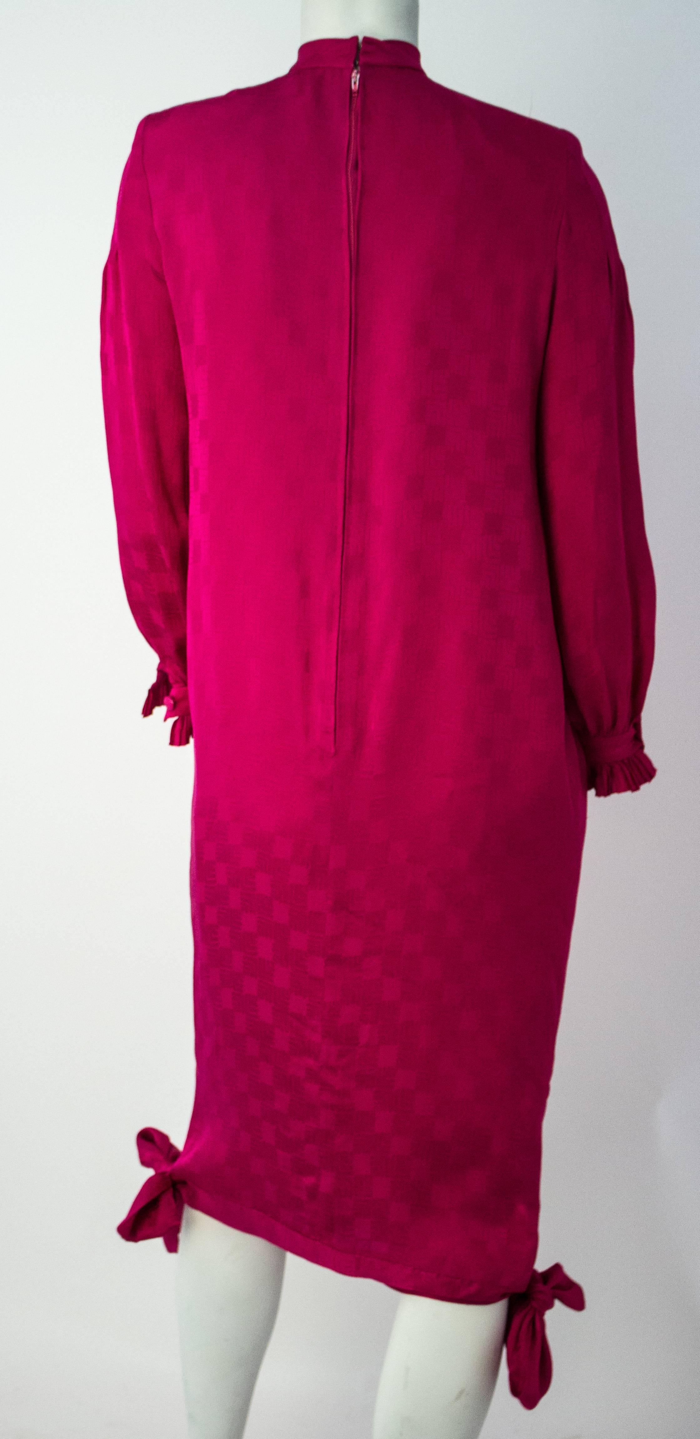 80s Nina Ricci Magenta Silk Jacquard Dress. Fully lined, center back zip.