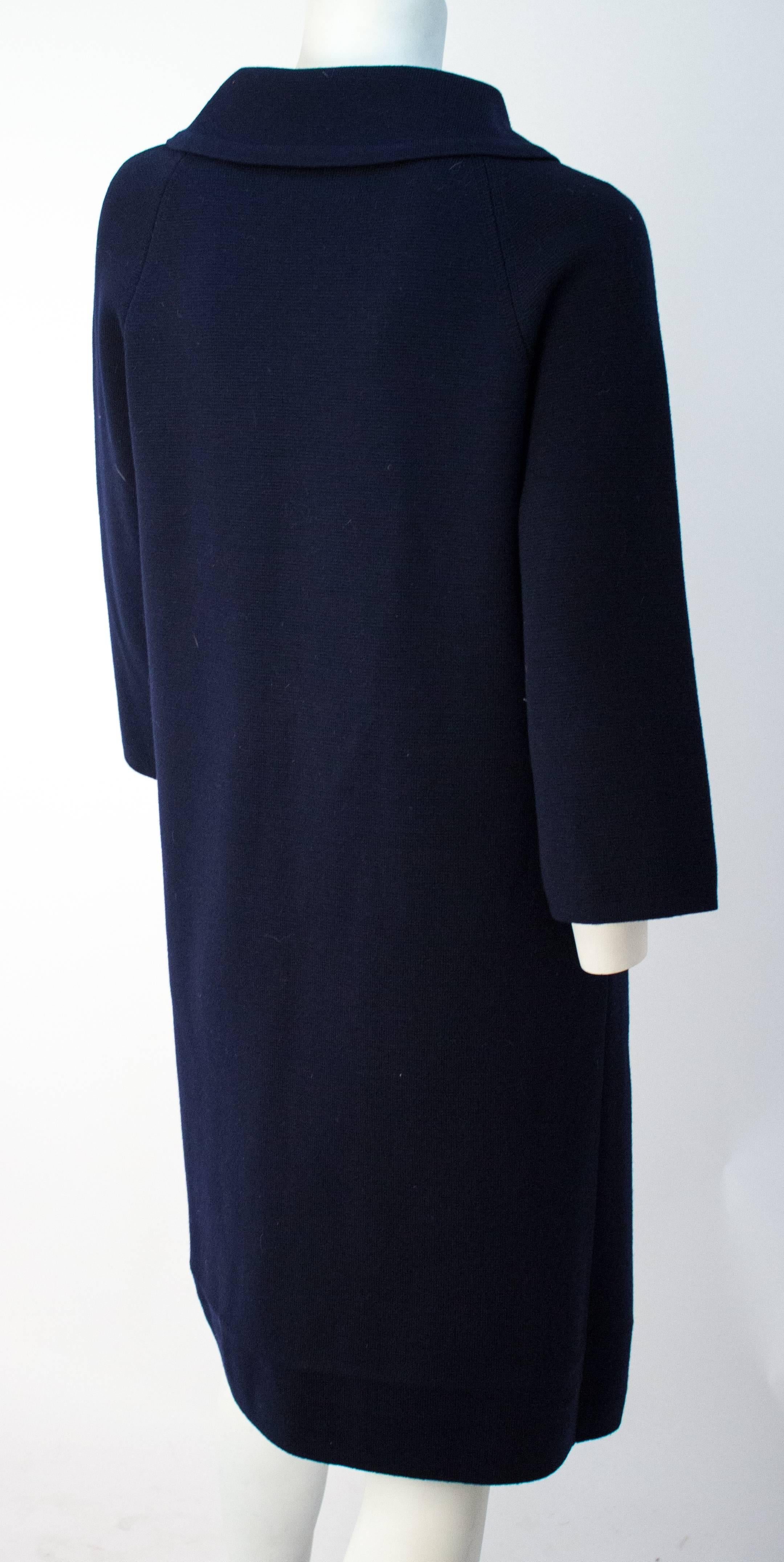 Black 60s I Magnin Navy Blue Knit Coat