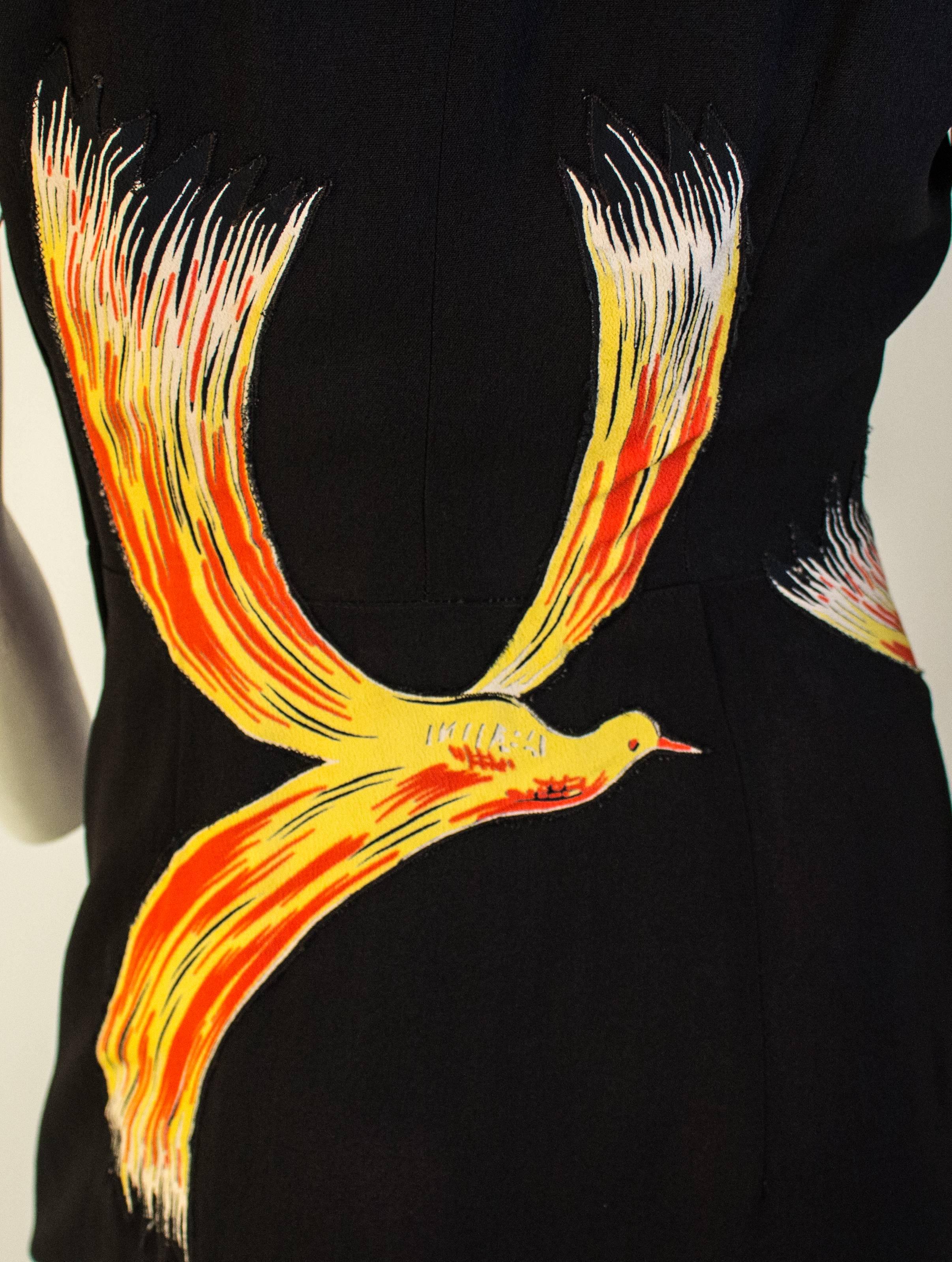 40s Black Fire Bird Dress In Excellent Condition In San Francisco, CA