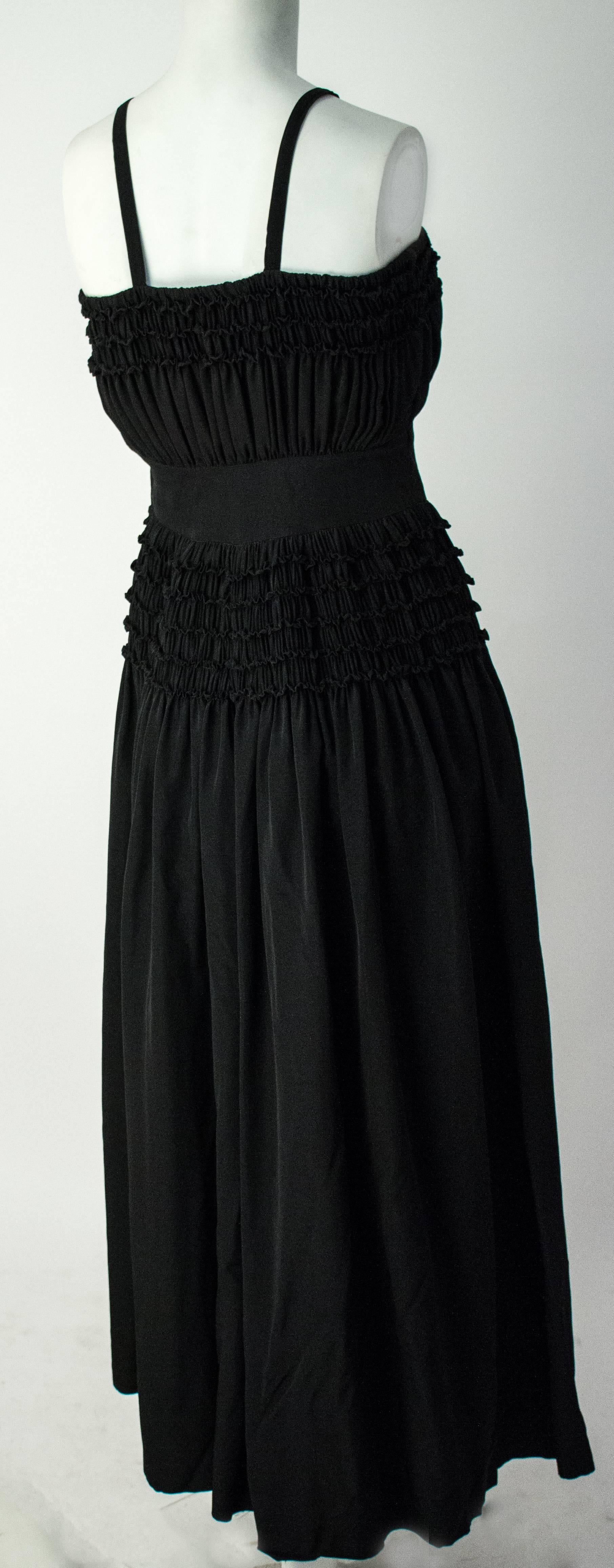 50s Black Ruffle Day Dress. Unlined, side zip closure,