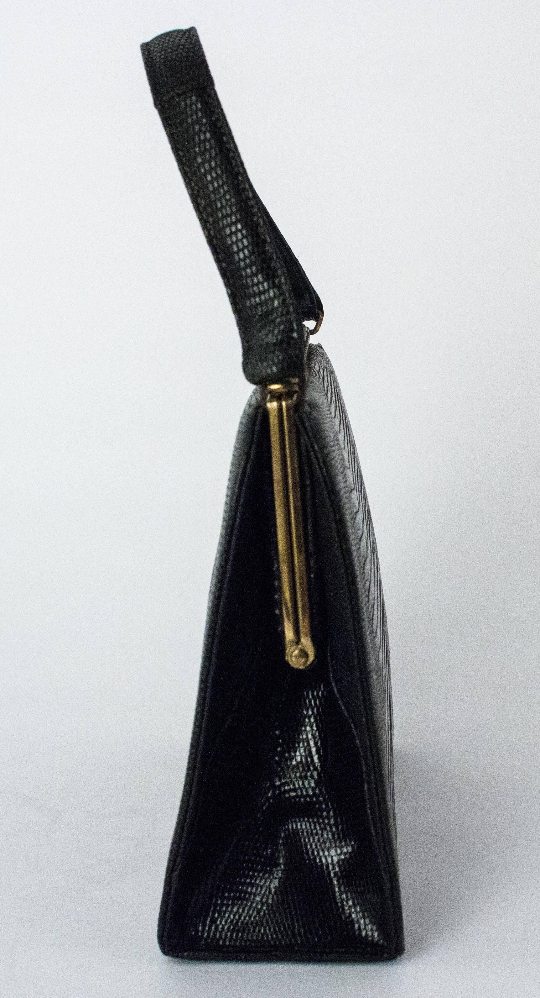 50s Roos Atkins Black Lizard Handbag In Excellent Condition In San Francisco, CA