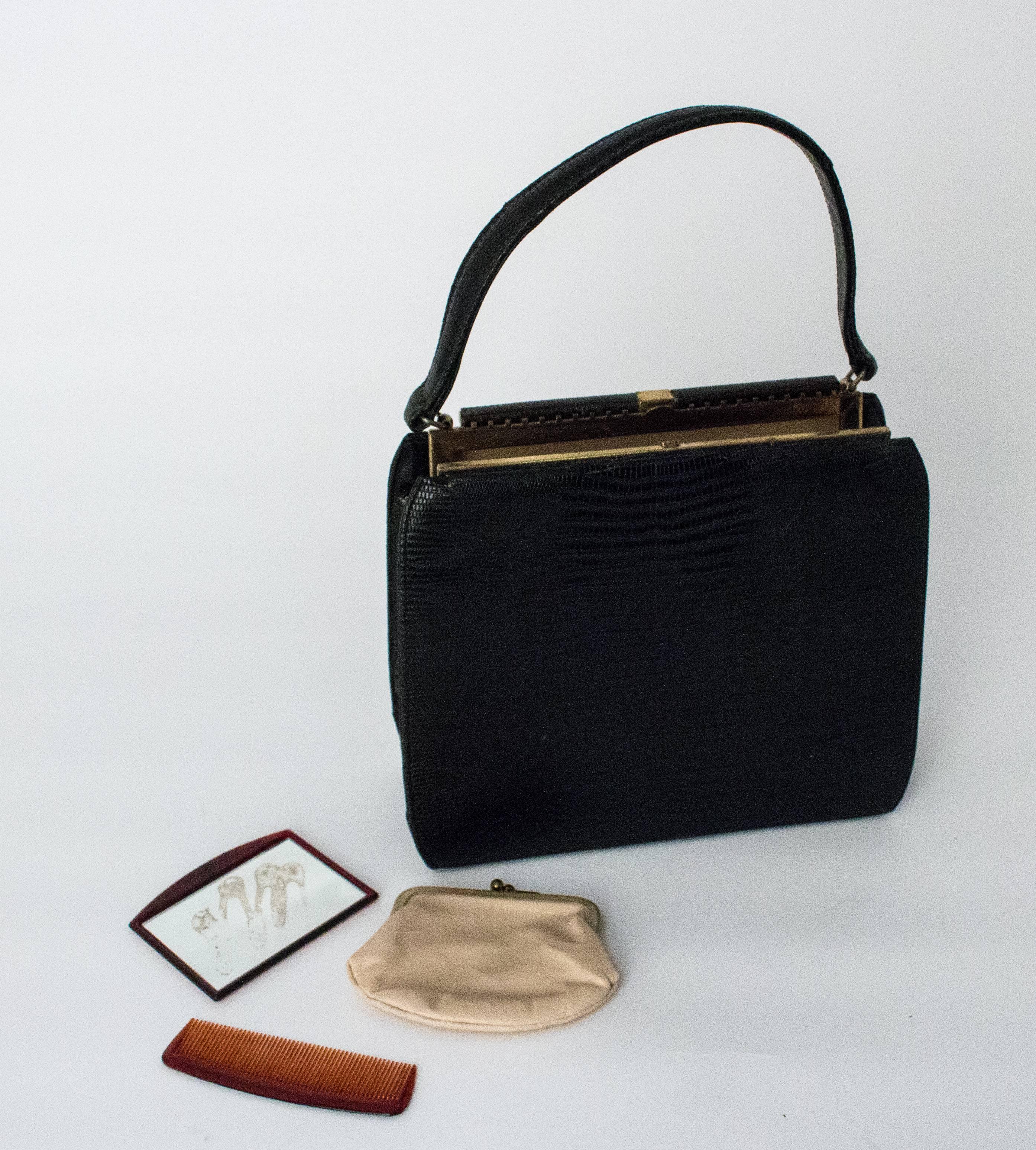 50s Roos Atkins Black Lizard Handbag 1