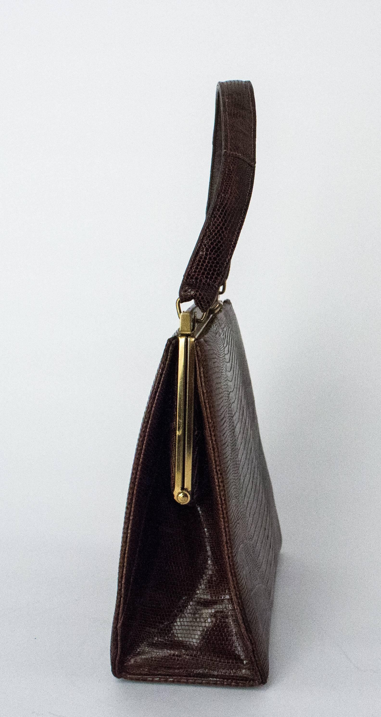 50s Roos Atkins Brown Lizard Handbag. Leather interior, comes with original comb.