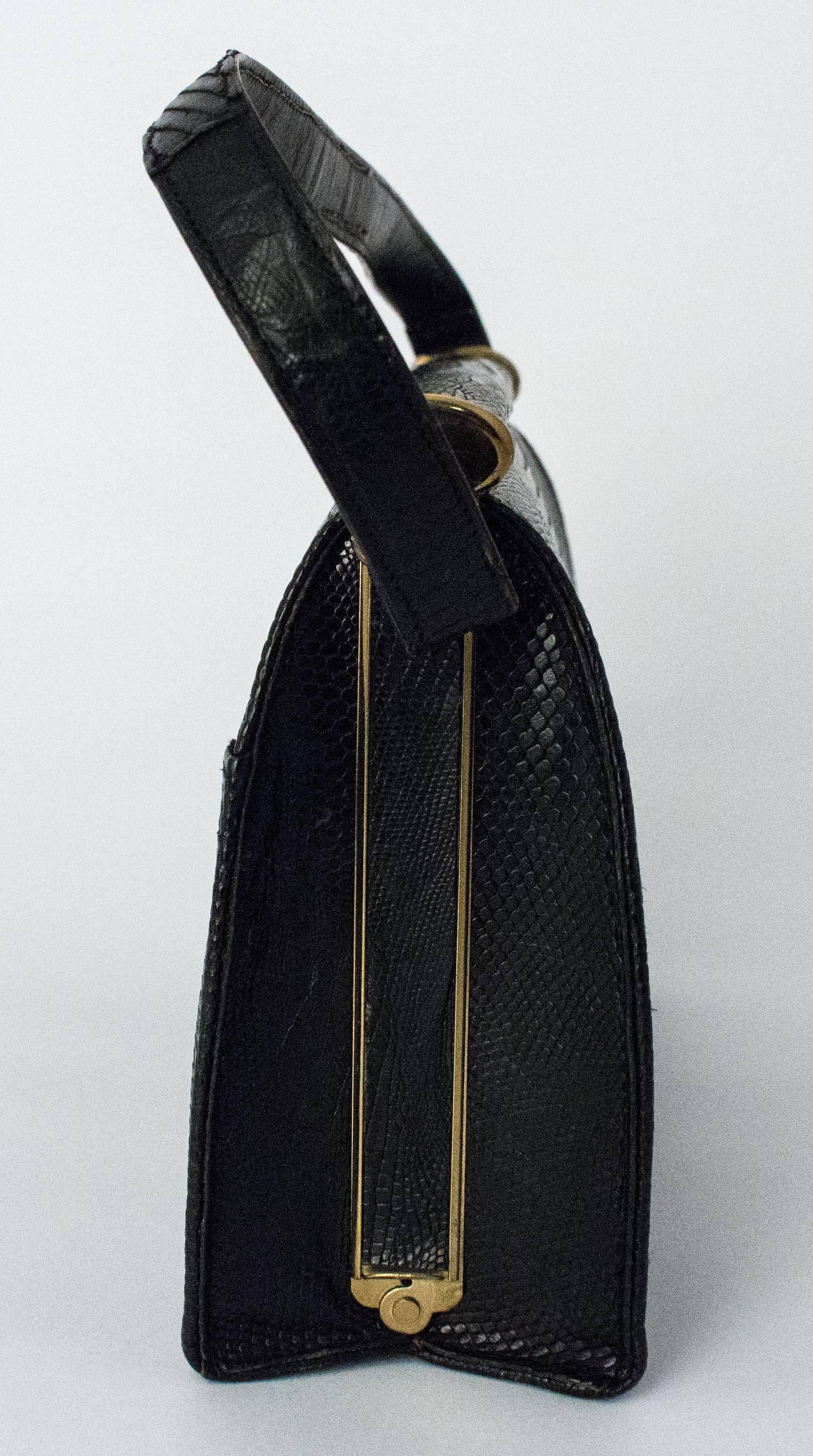 50s Black Lizard Handbag In Good Condition In San Francisco, CA