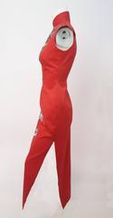 60s Red Cheongsam w/ Silver Sequin Dragon Embellishment