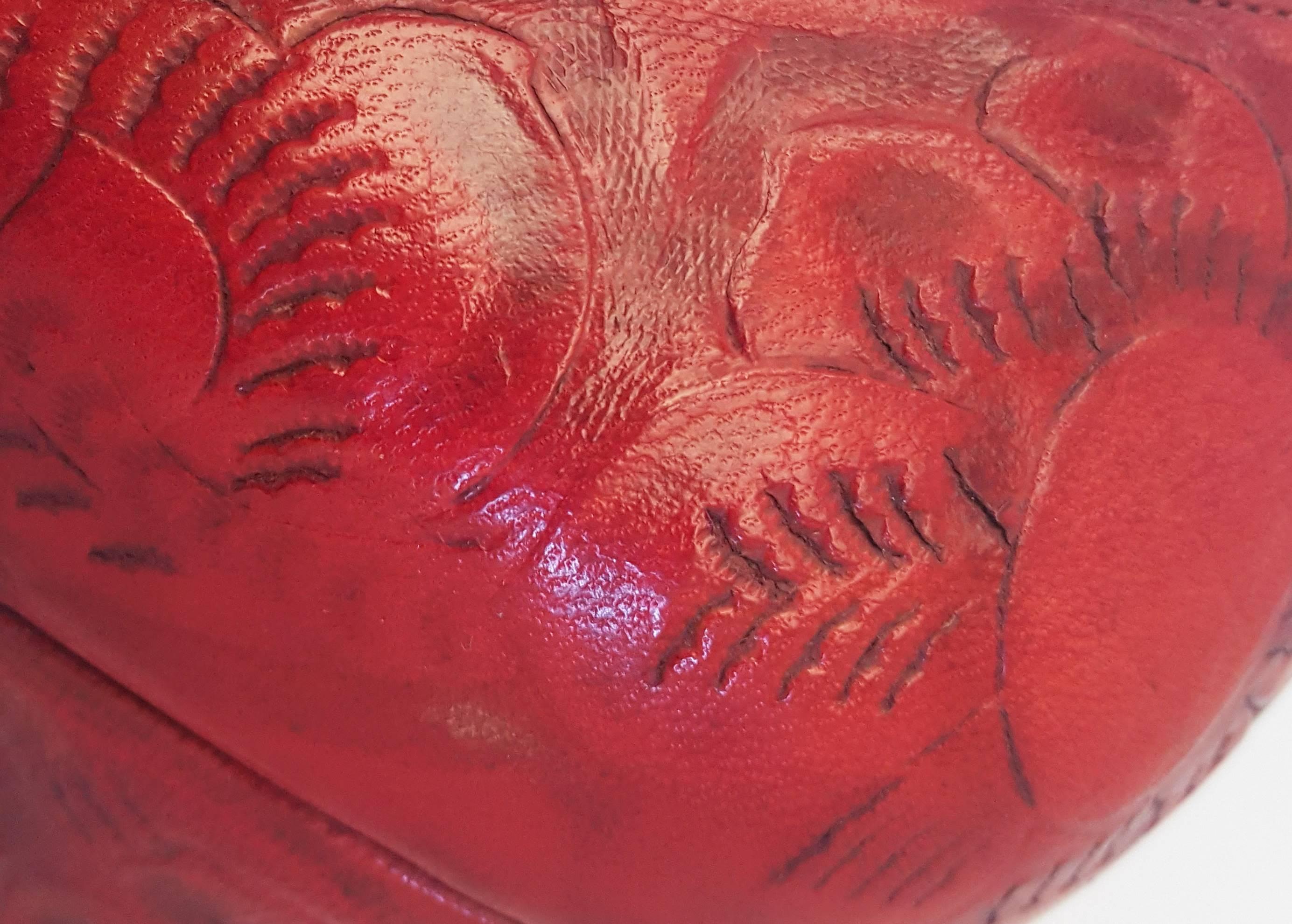 50s Red Mexican Hand-Tooled Leather Heels. Excellent condition, never worn. 2