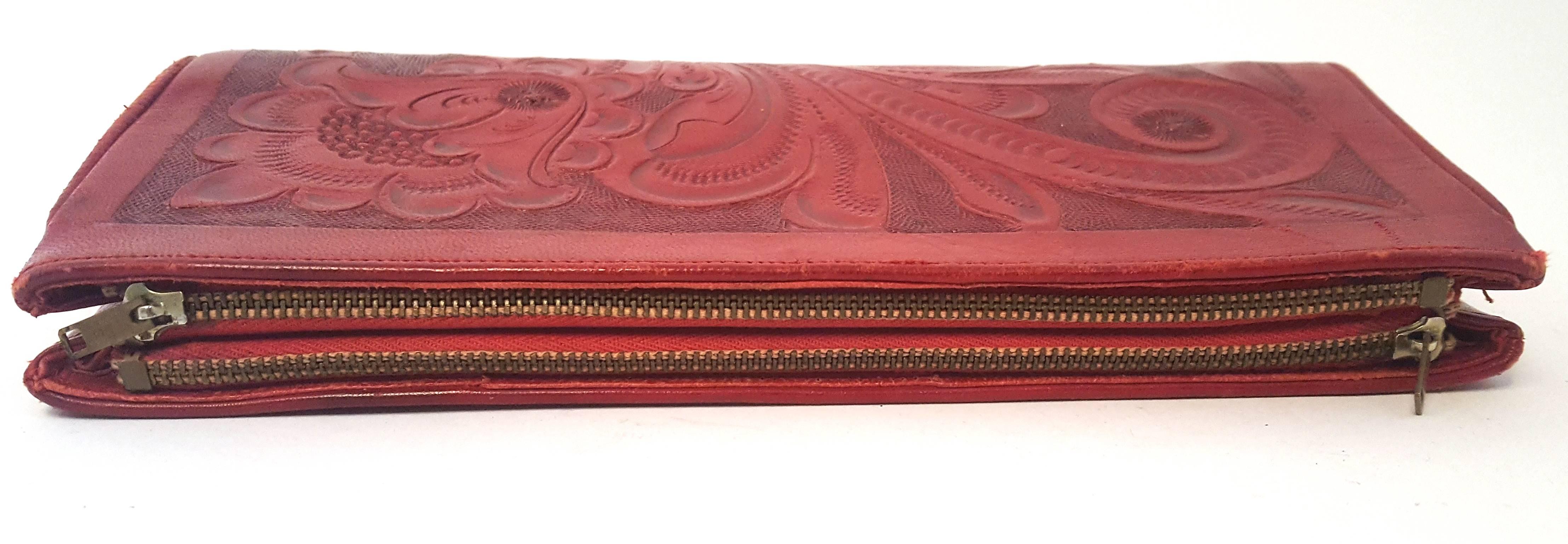 50s Red Mexican Hand Tooled Clutch 1