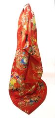 Red Ceremonial Wedding Kimono w/ Metallic Gold and Floral Embroidery