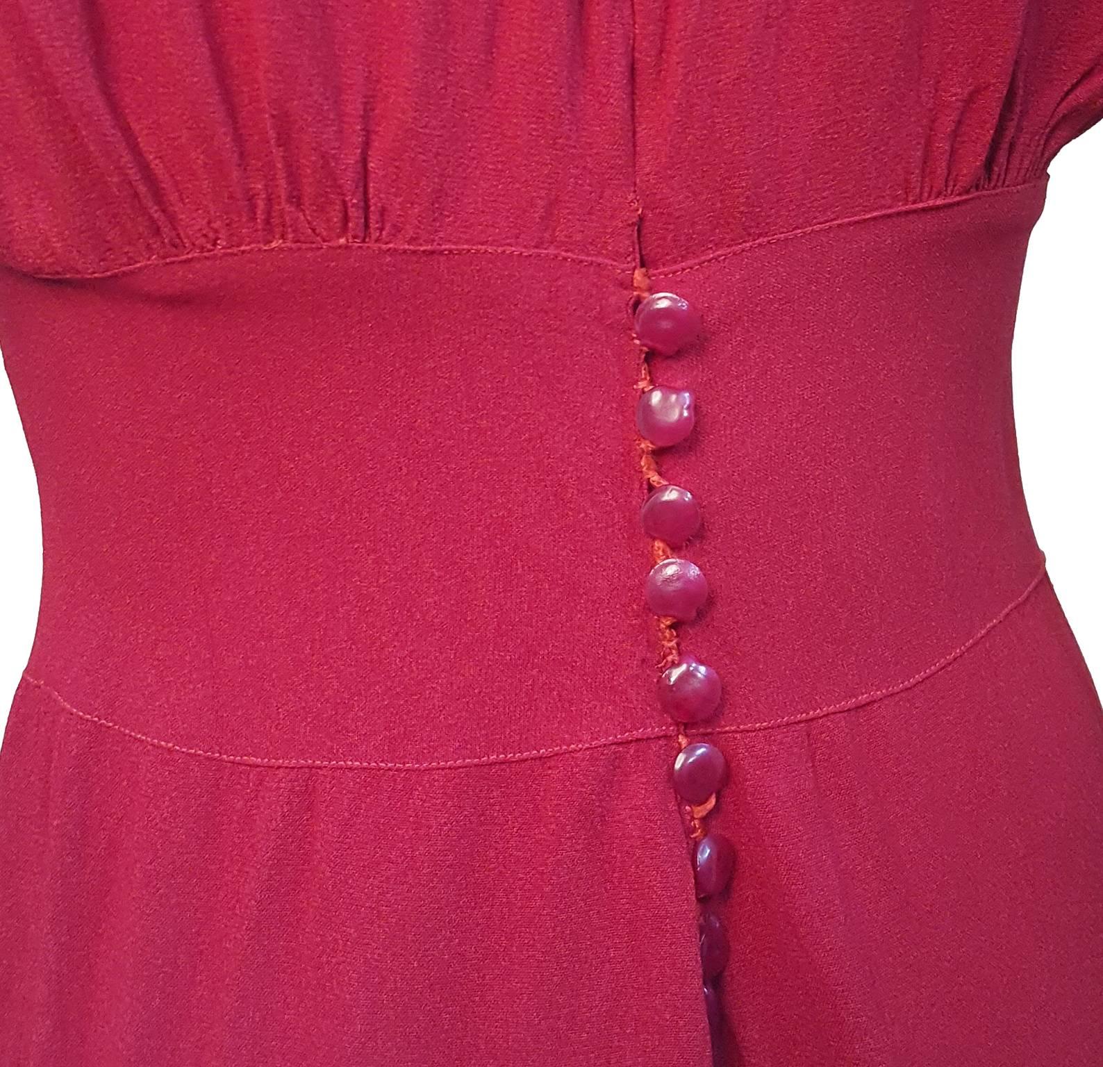 30s/40s Red Knit Jersey Dress w/ Bead Detail 1