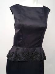 60s Black Beaded Column Dress w/ Peplum