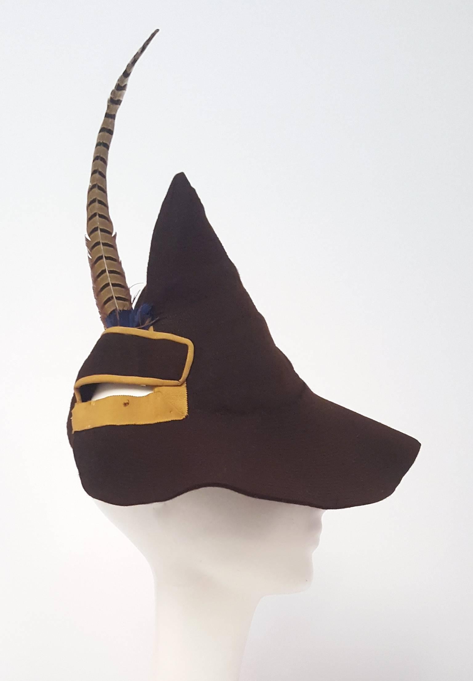 Black 30s Brown Fashion Pheasant Feather Robin Hood Hat
