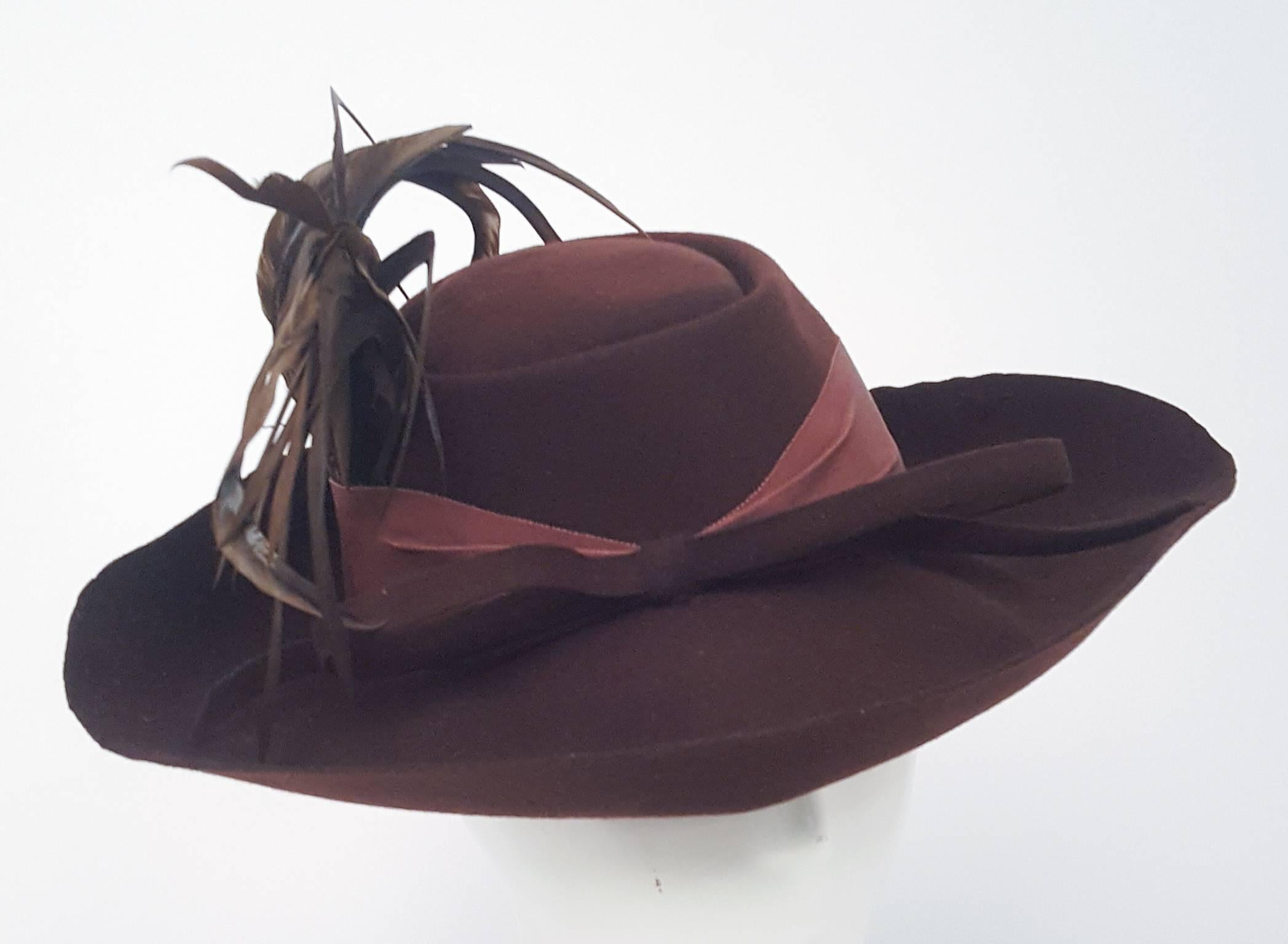 Women's 40s Brown Wide Brimmed Fashion Hat For Sale