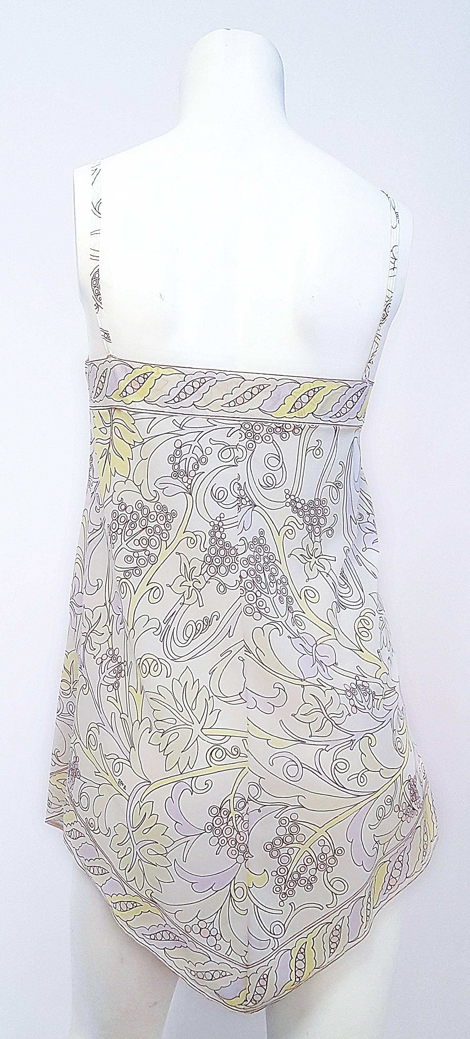 Gray 70s Emilio Pucci for Formfit Rodgers Pastel Handkerchief  Print Dress/Slip