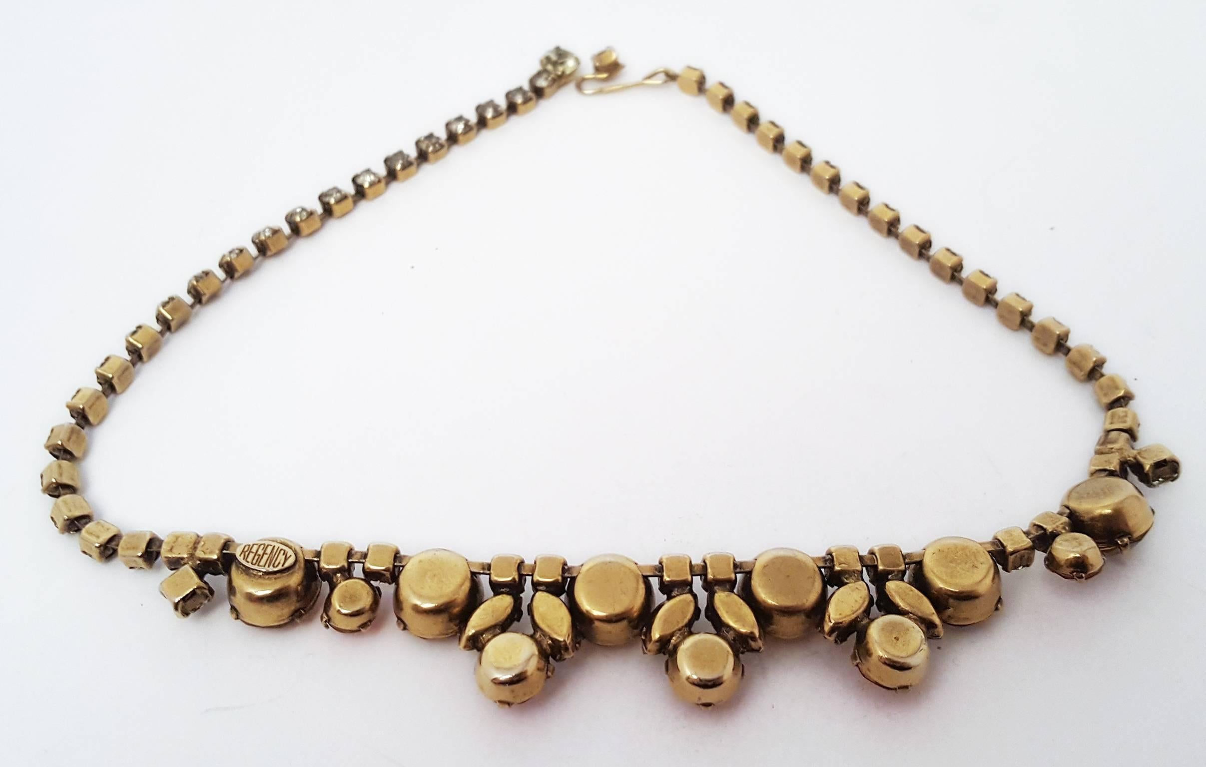 Women's or Men's 1950s Regency Amber & Orange Rhinestone Set with Earrings, Bracelet and Necklace