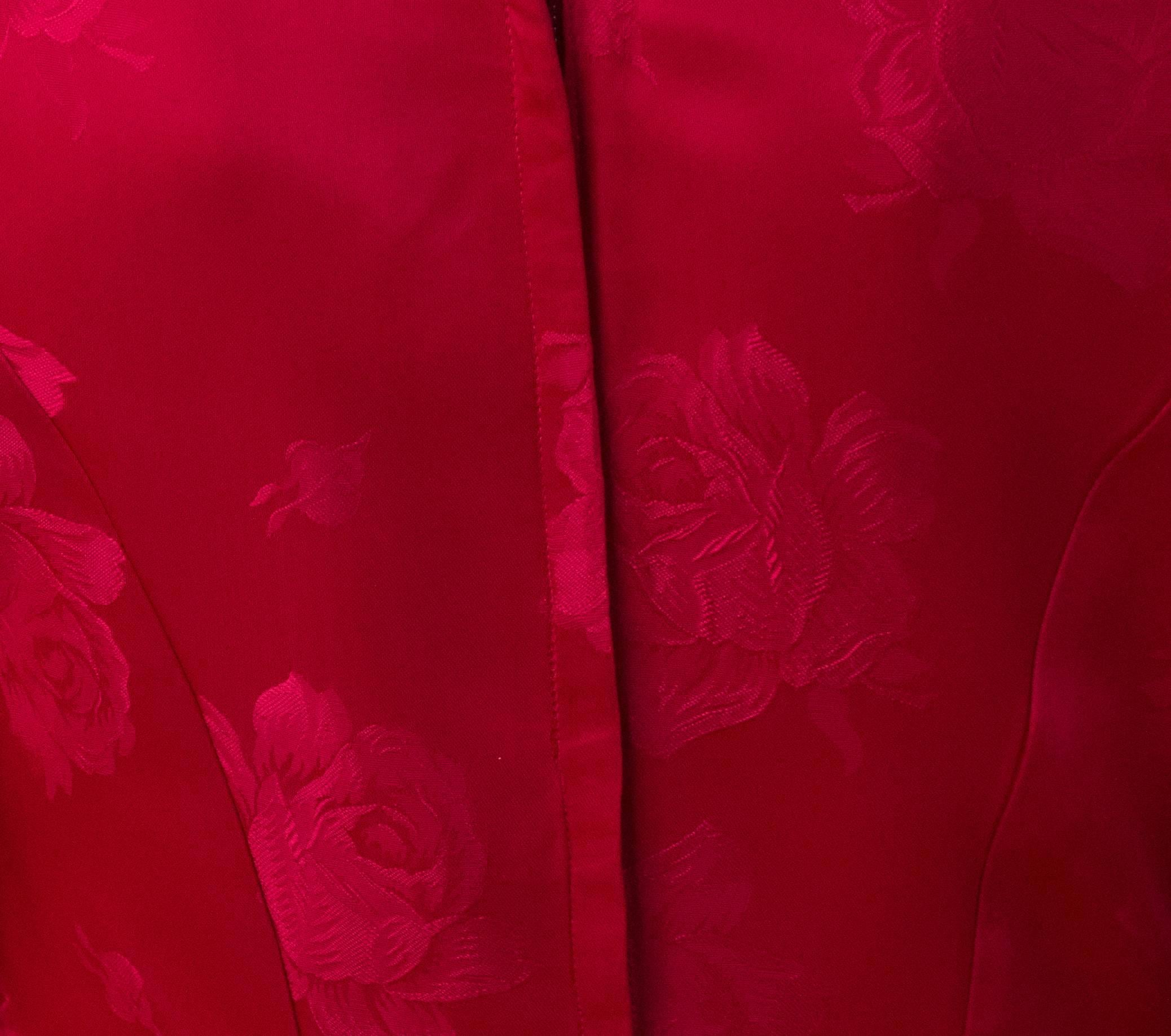 Red 50s Magenta Rose Jacquard Gown For Sale
