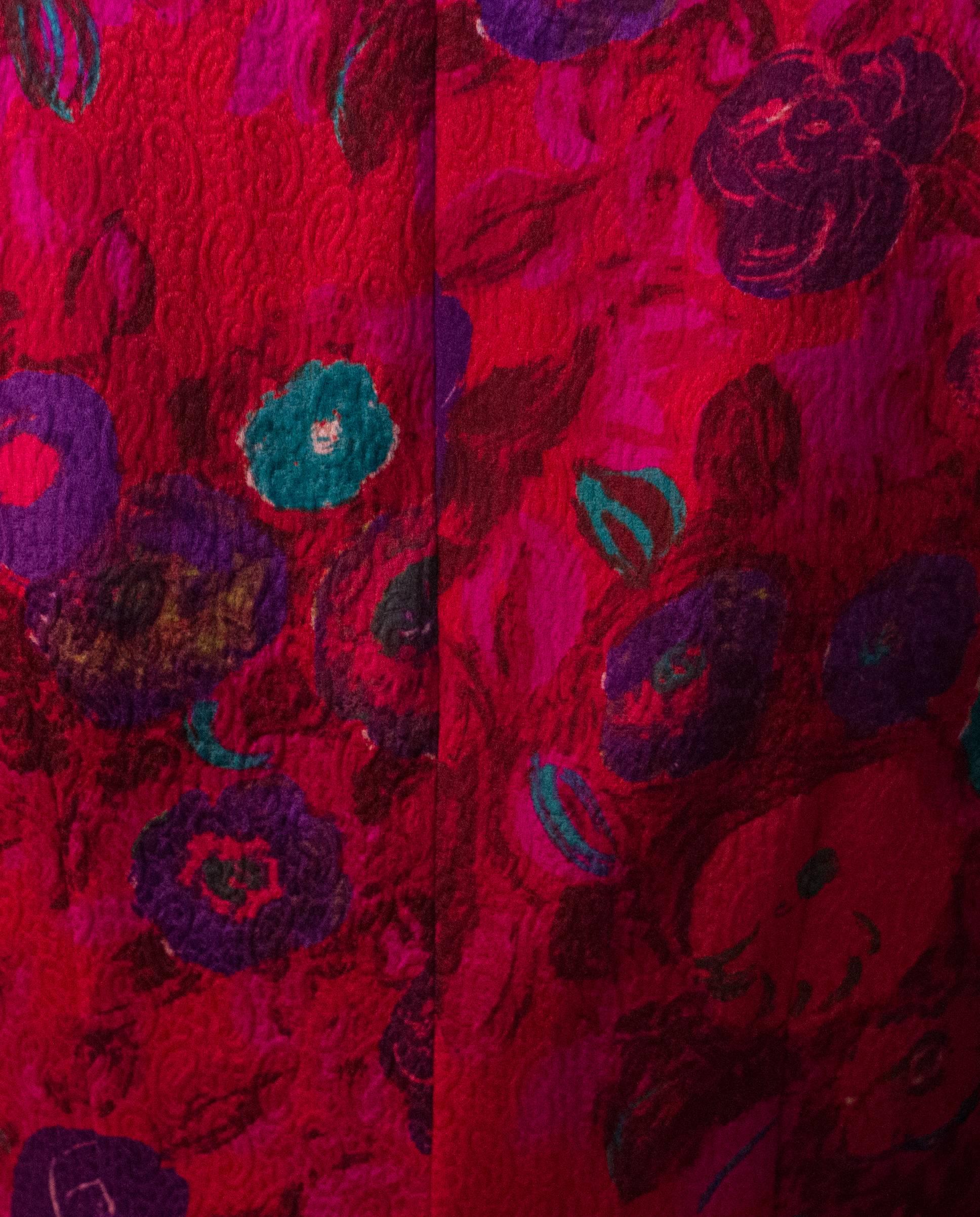 Red 80s Ungaro Magenta Print Dress