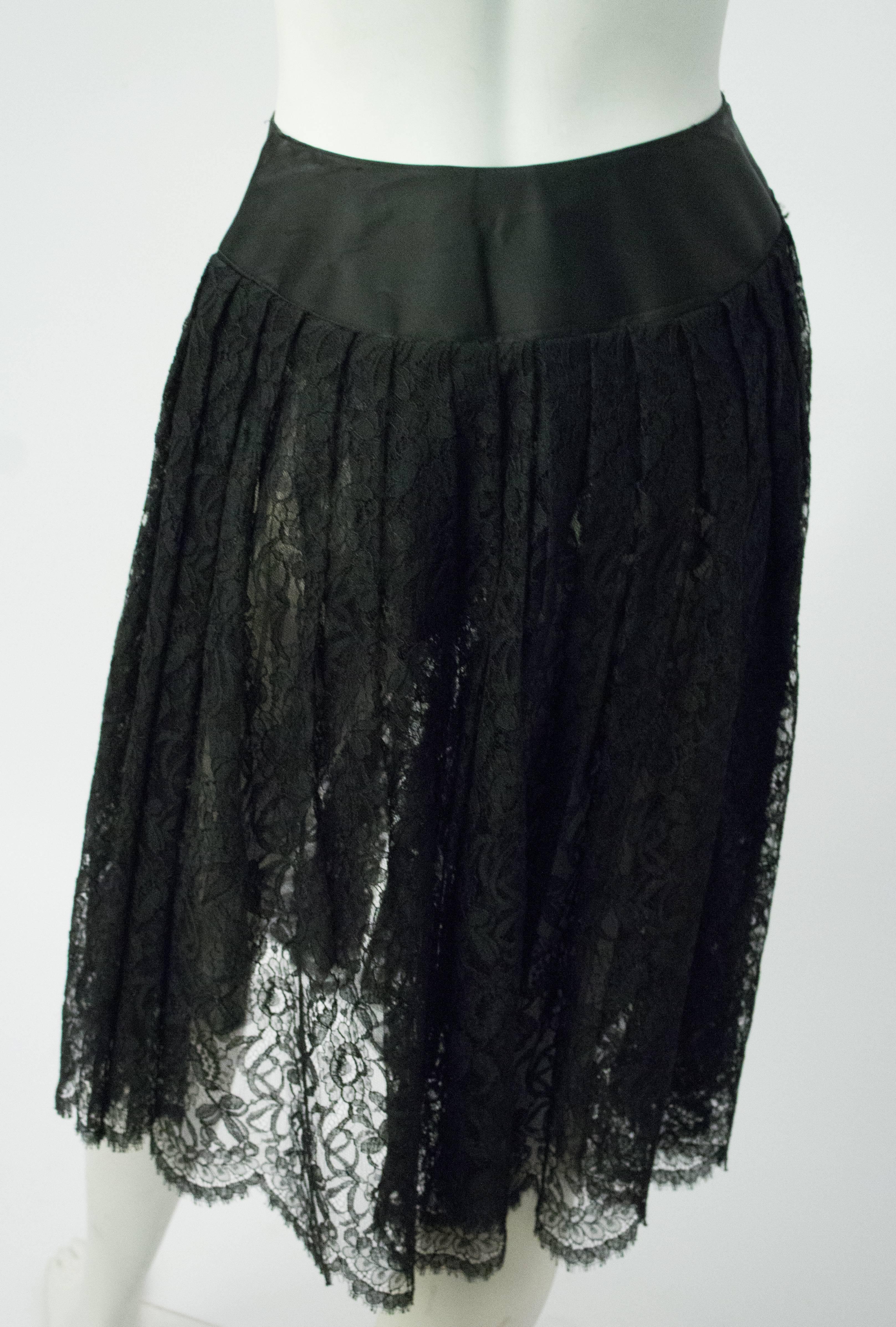 50s Black Lace Belted Hostess Skirt. 