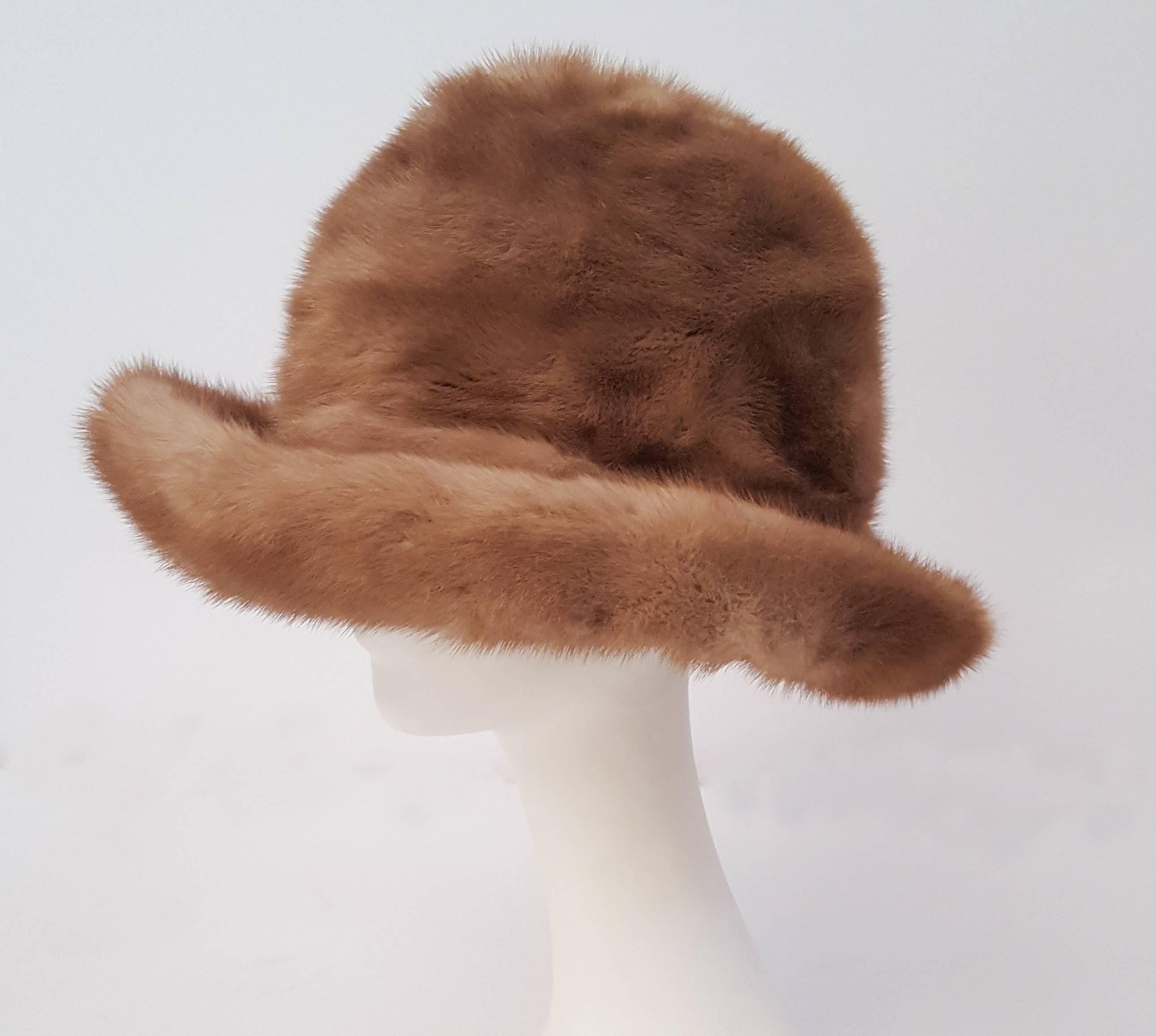 70s Natural Brown Mink Brimmed Hat. Deadstock, original store tag included. 21