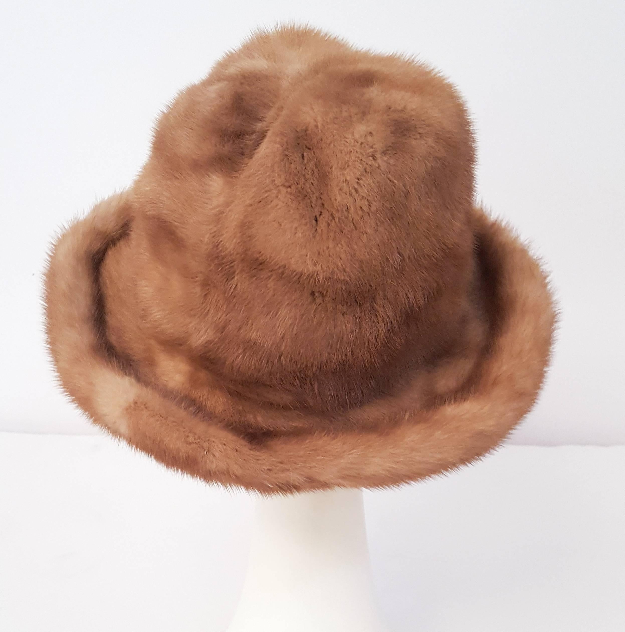 70s Natural Brown Mink Brimmed Hat In Excellent Condition In San Francisco, CA
