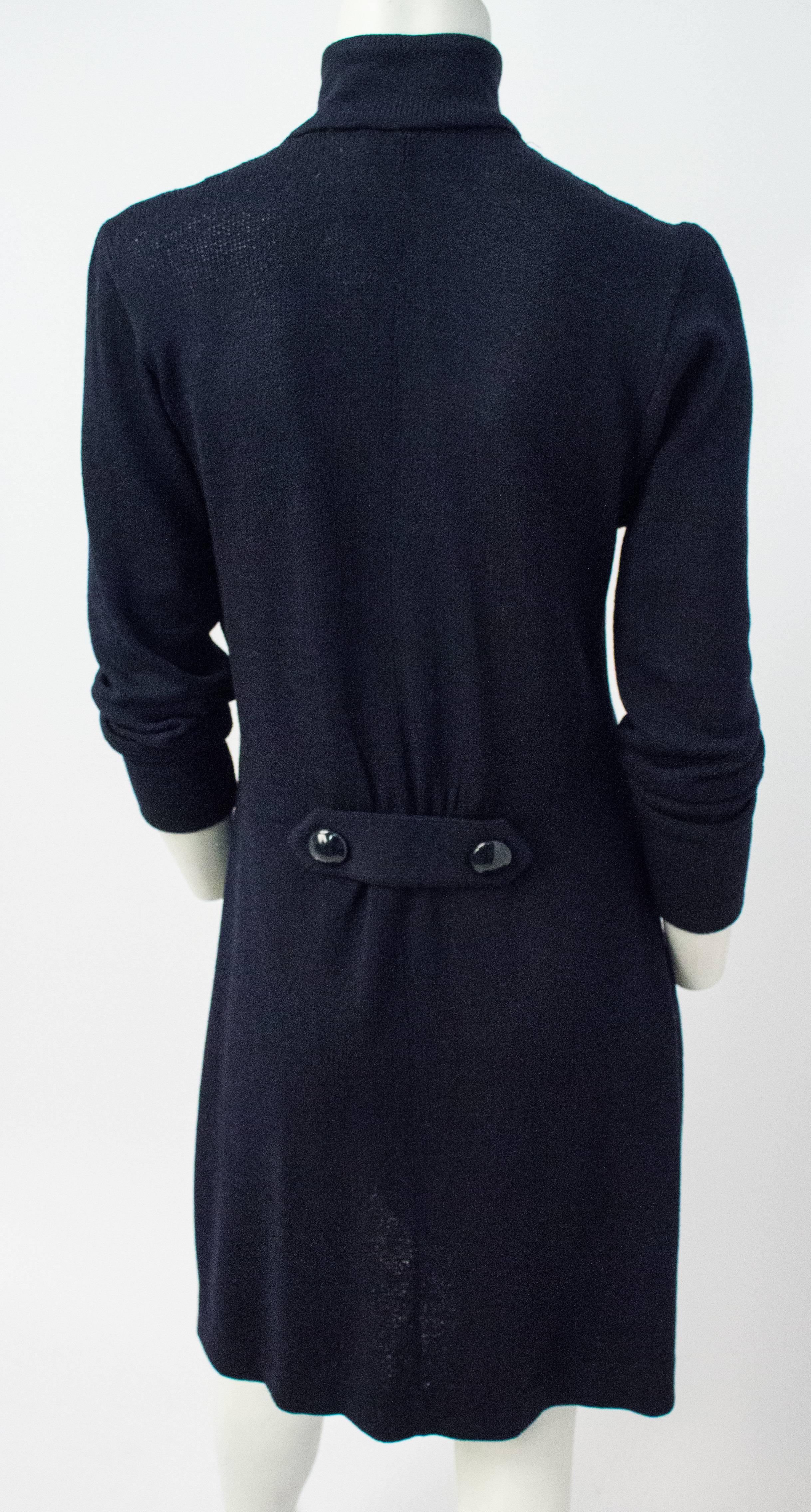 70s St. John Navy Knit Coat. High collar. Double breasted. 