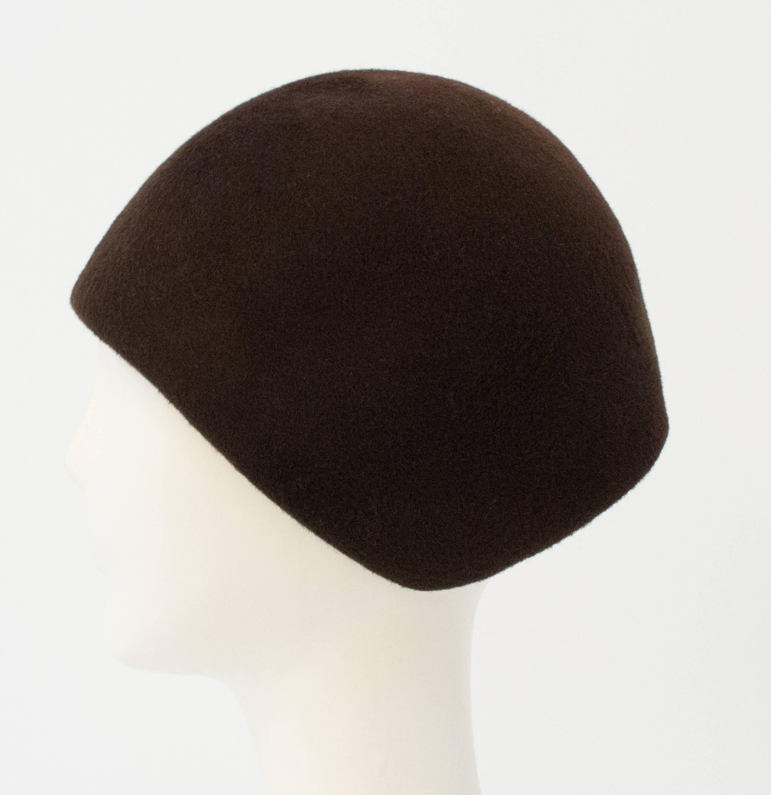 Black 60s Brown Wool Felt Mod Hat w/ Lace-up Detail For Sale