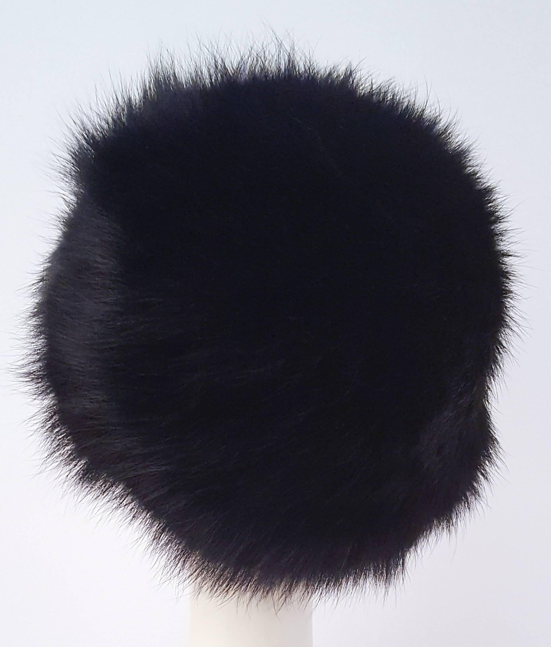 80s Black Fox Fur Hat In Excellent Condition In San Francisco, CA