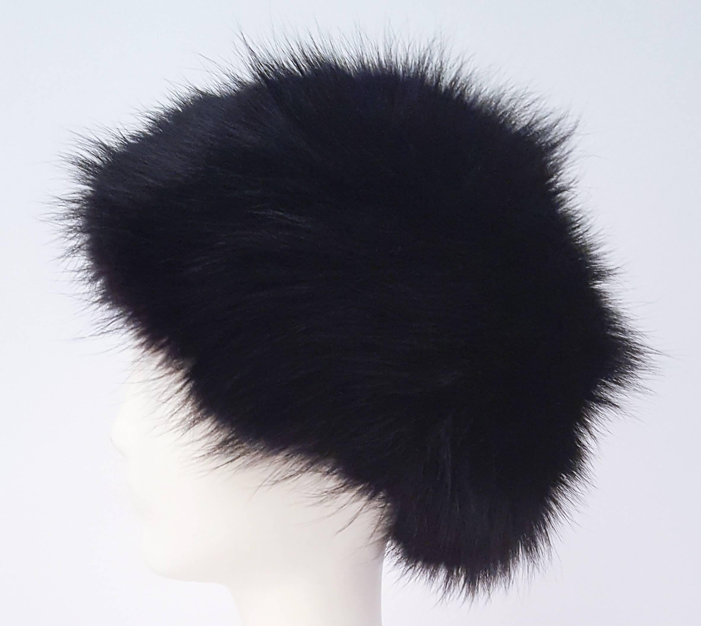 Women's 80s Black Fox Fur Hat