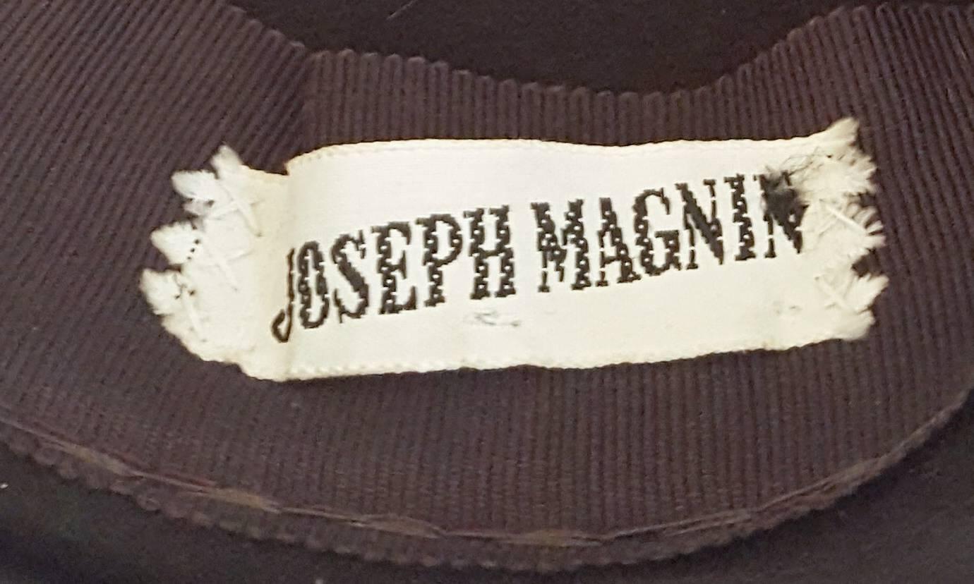 Black 60s Joseph Magnin Brown Fur Felt Cap For Sale