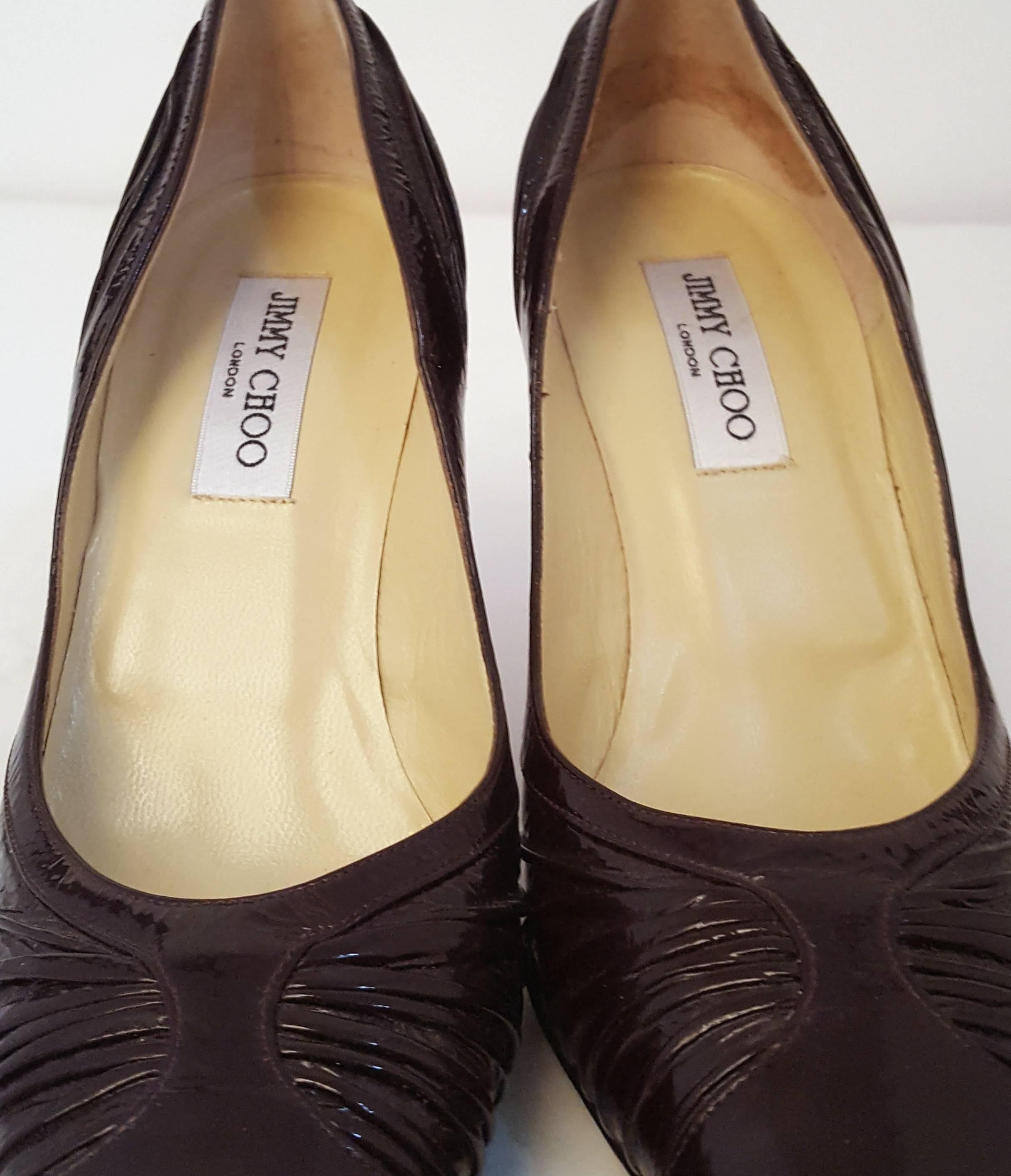 Jimmy Choo Espresso Patent Leather Heels In Good Condition In San Francisco, CA