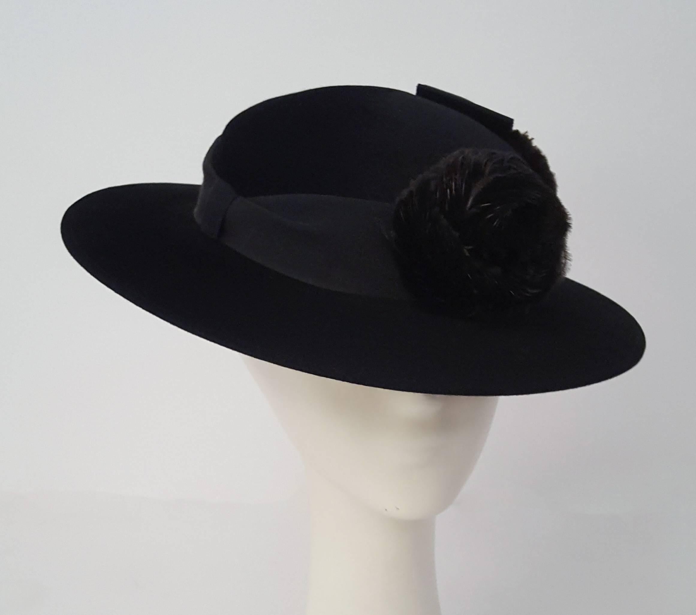Black 40s Edwardian Style with Hand Sculpted Feather Rose
