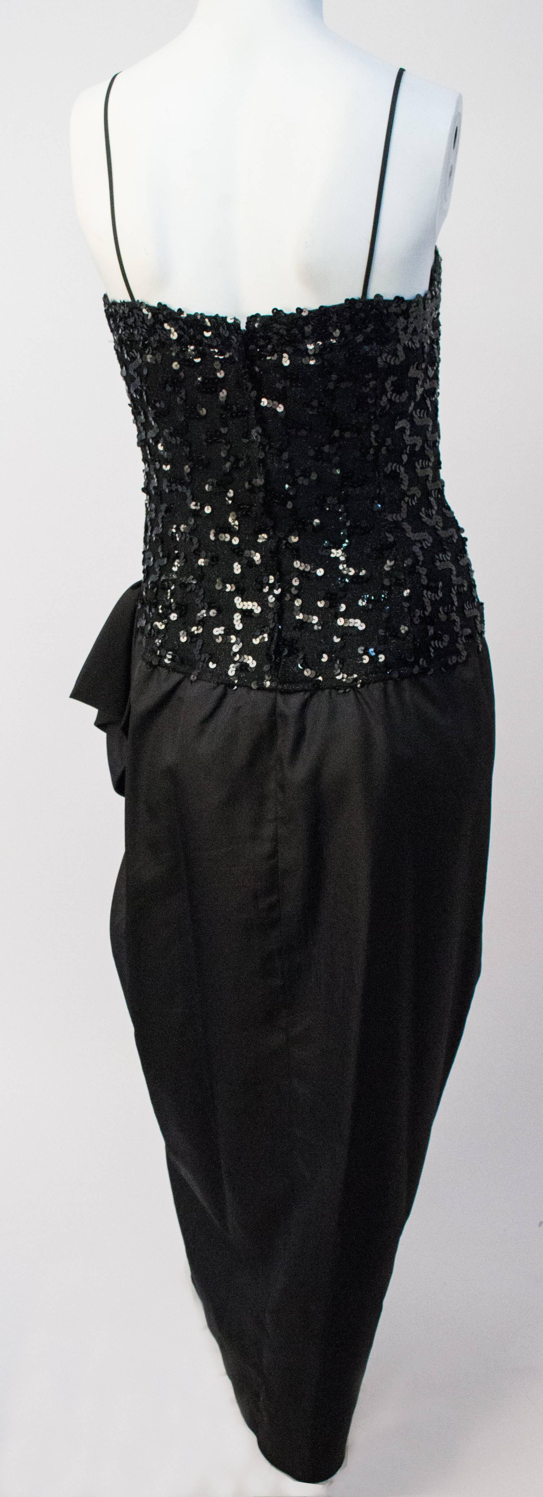 80s Black Sequin Cocktail Dress In Good Condition For Sale In San Francisco, CA